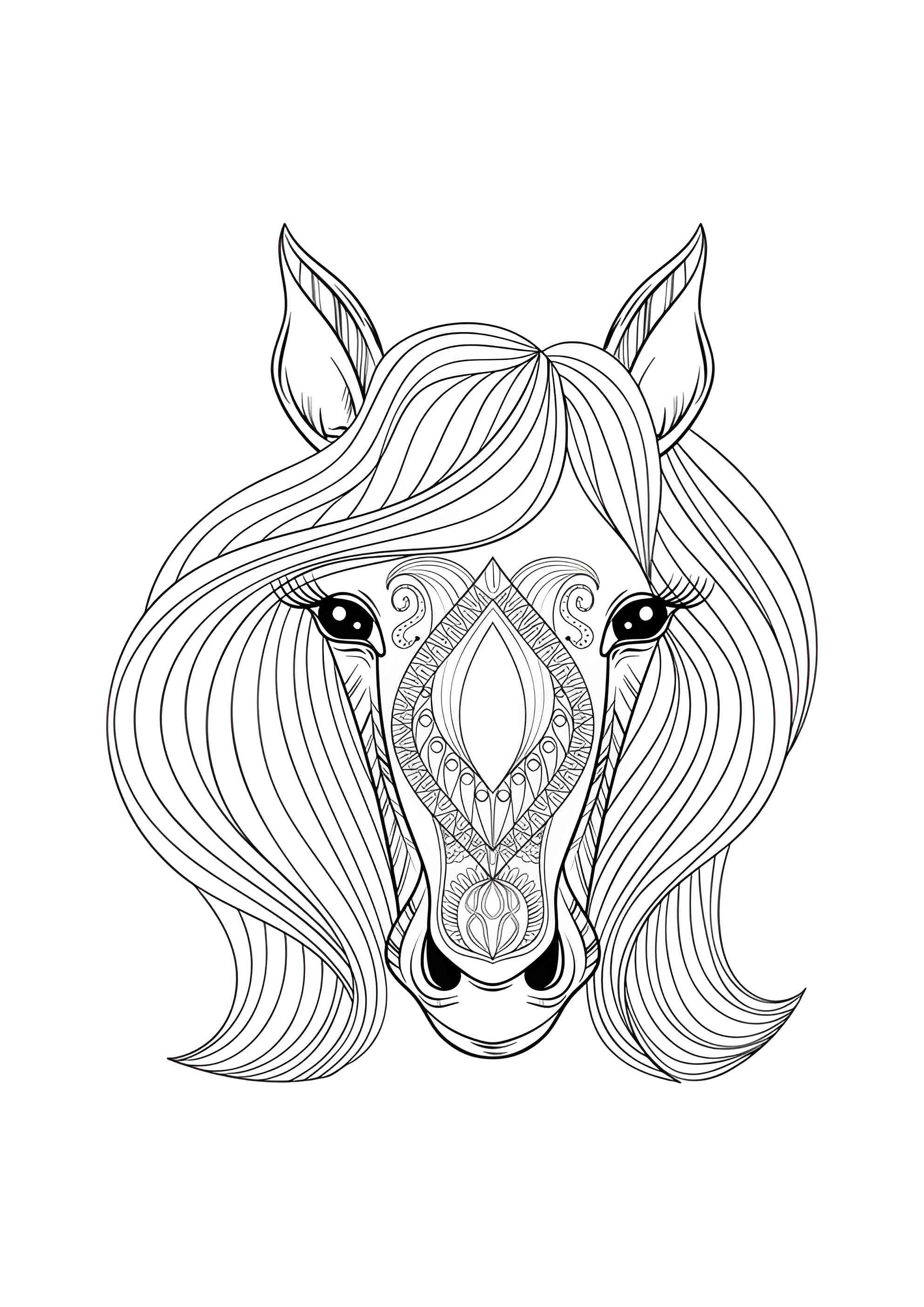 Раскраска Лошадь с красивой гривой