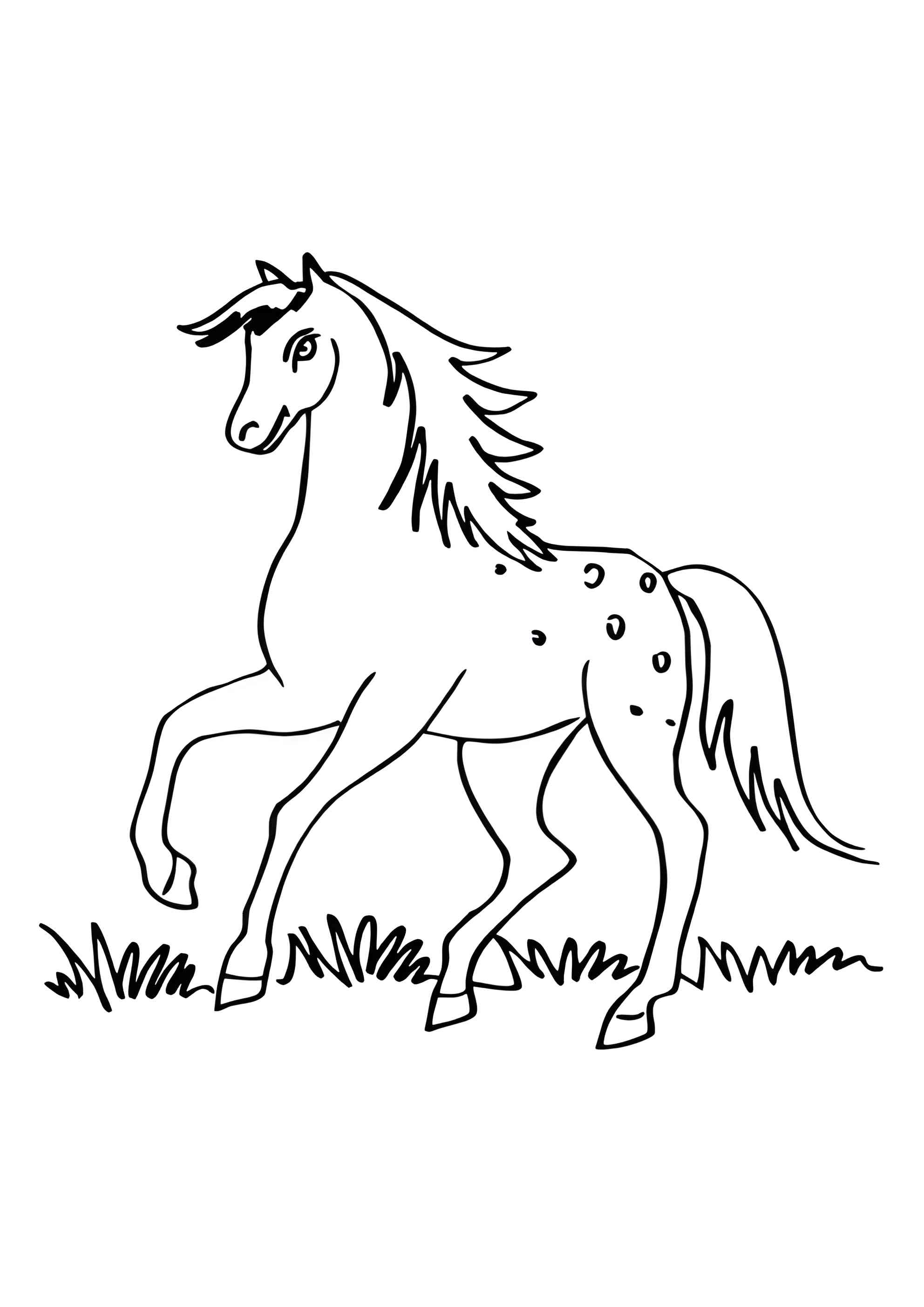 Раскраска Лошадь скачет по траве