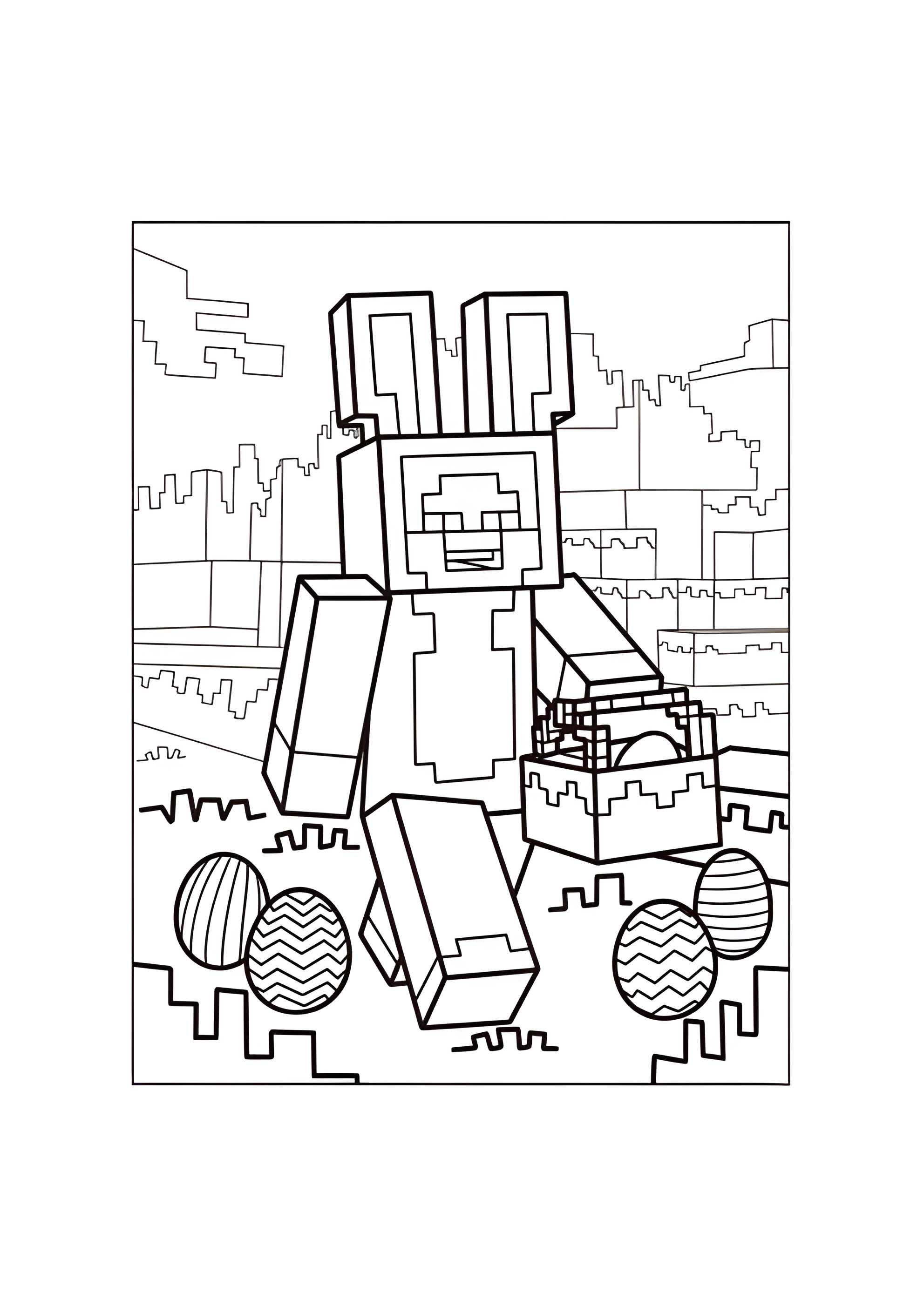 Раскраска Майнкрафт Стив в костюме кролика на пасху