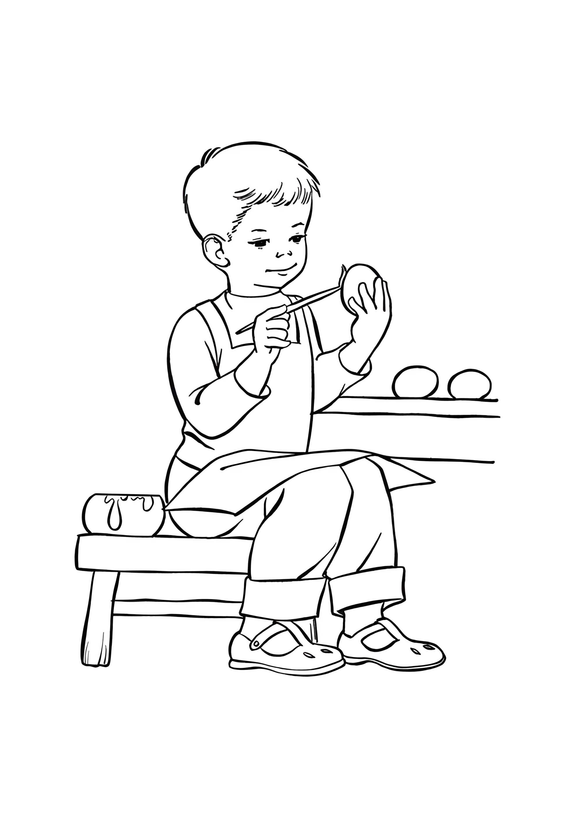 Раскраска Мальчик и пасхальные яйца