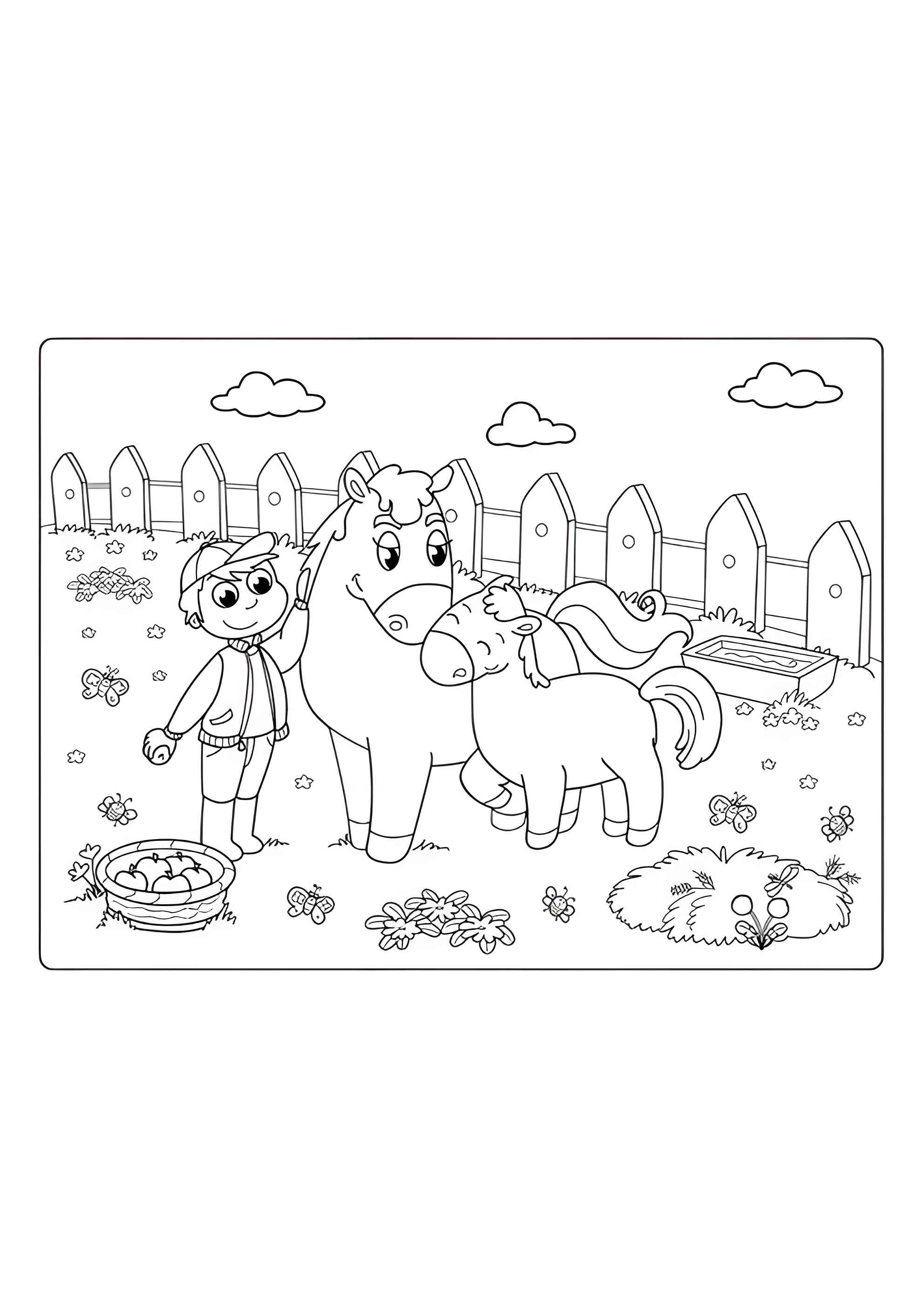 Раскраска Мальчик и пони