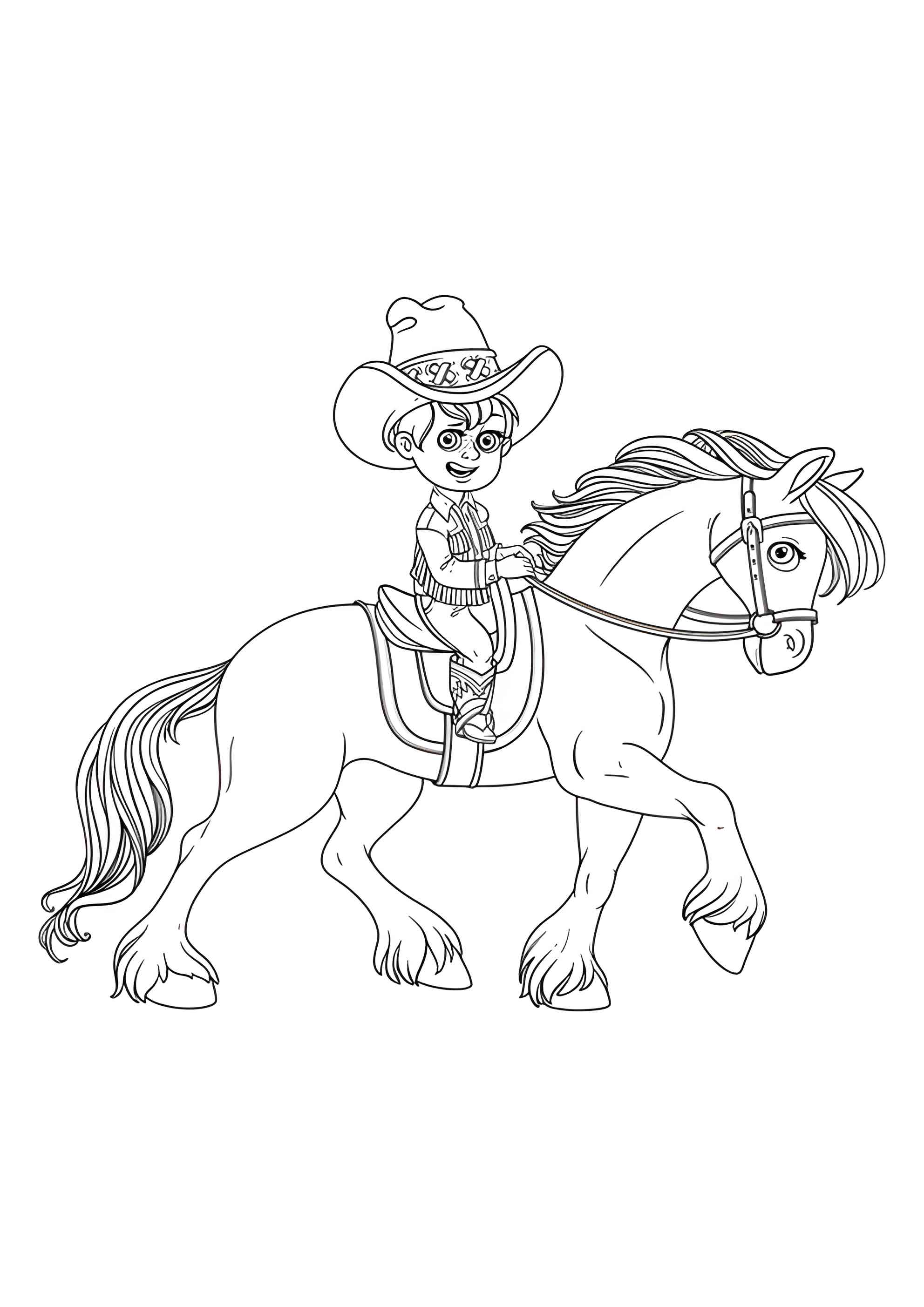 Раскраска Мальчик ковбой на лошади