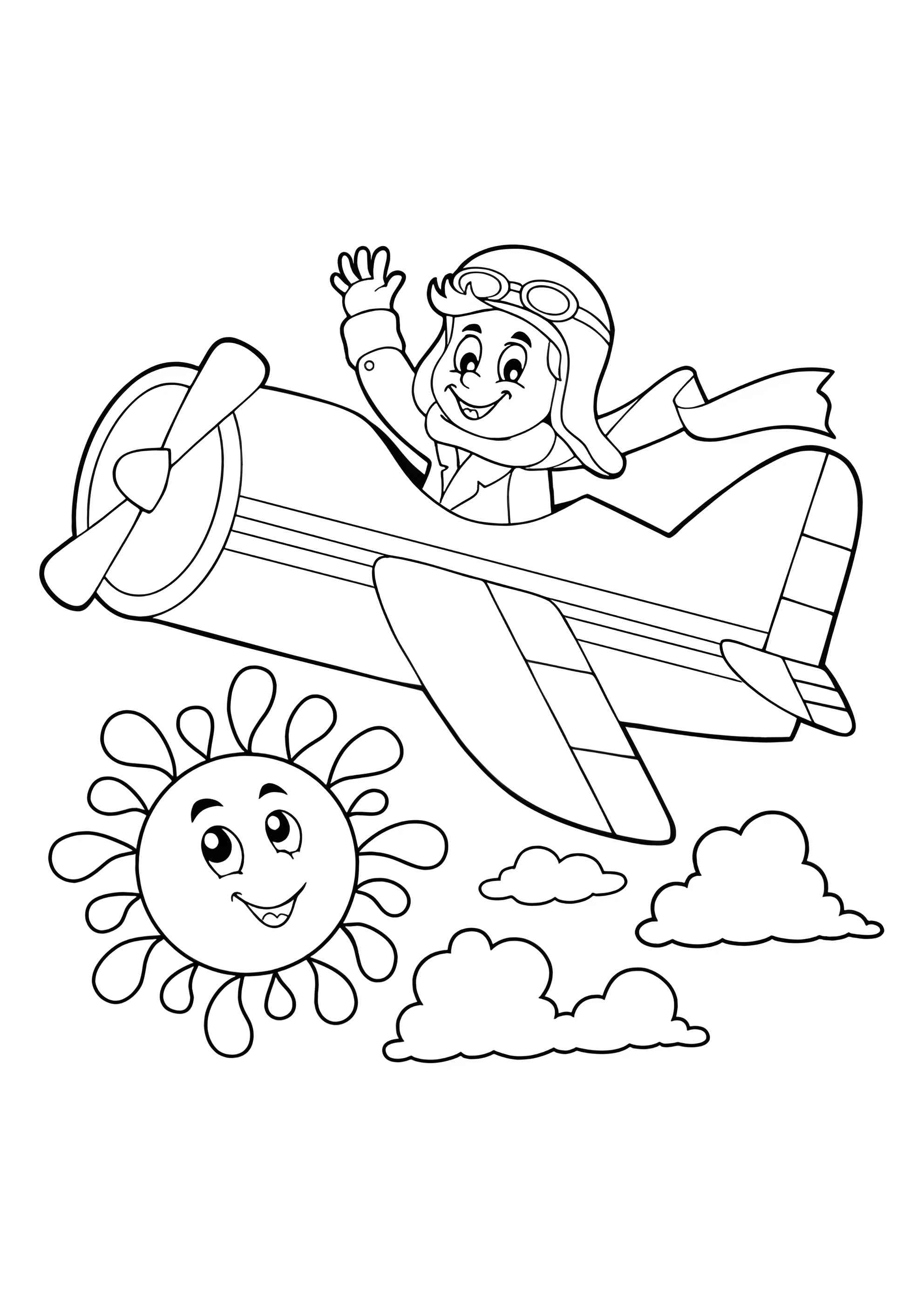 Раскраска Мальчик в самолёте