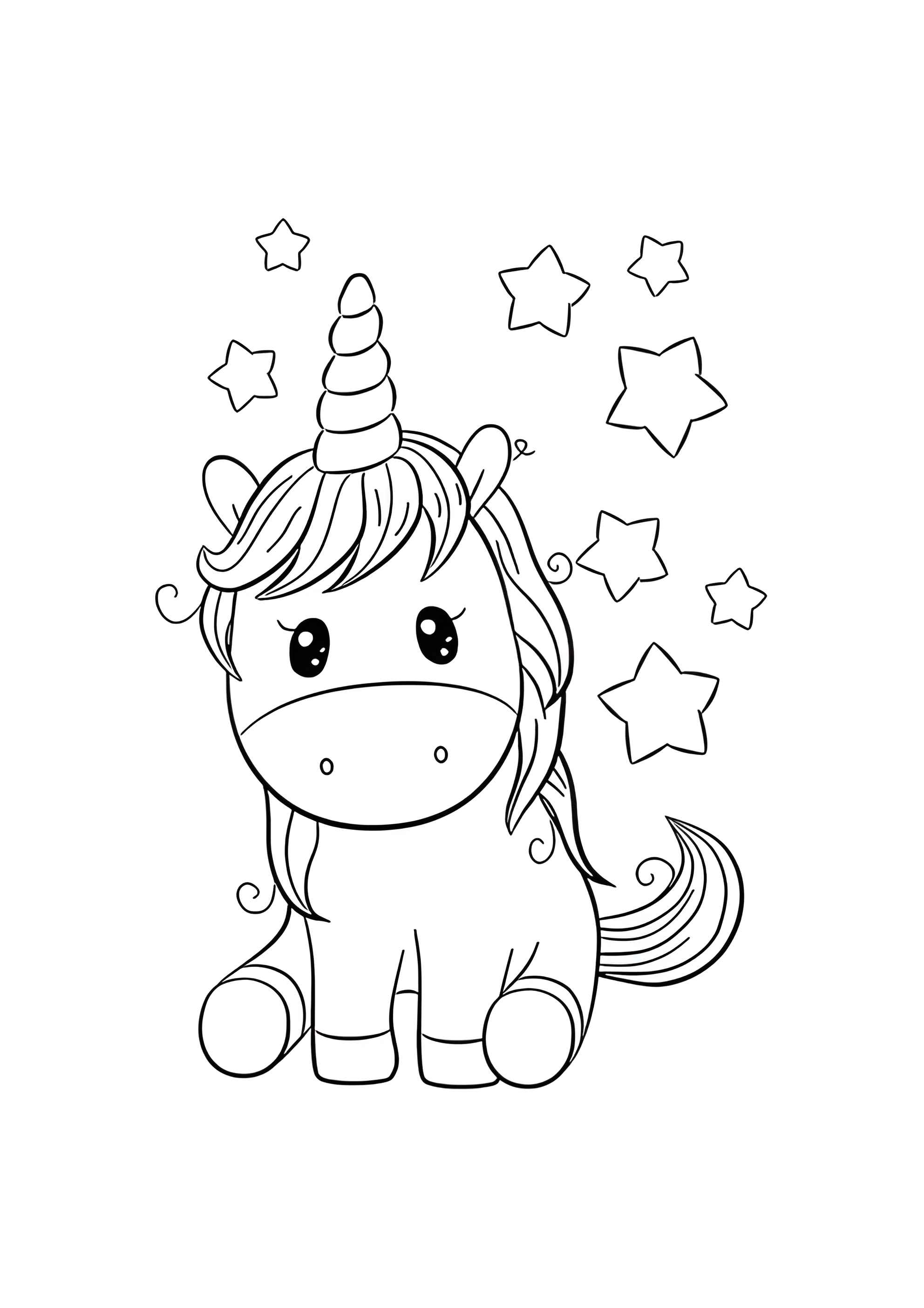 Раскраска Маленький единорог со звездами