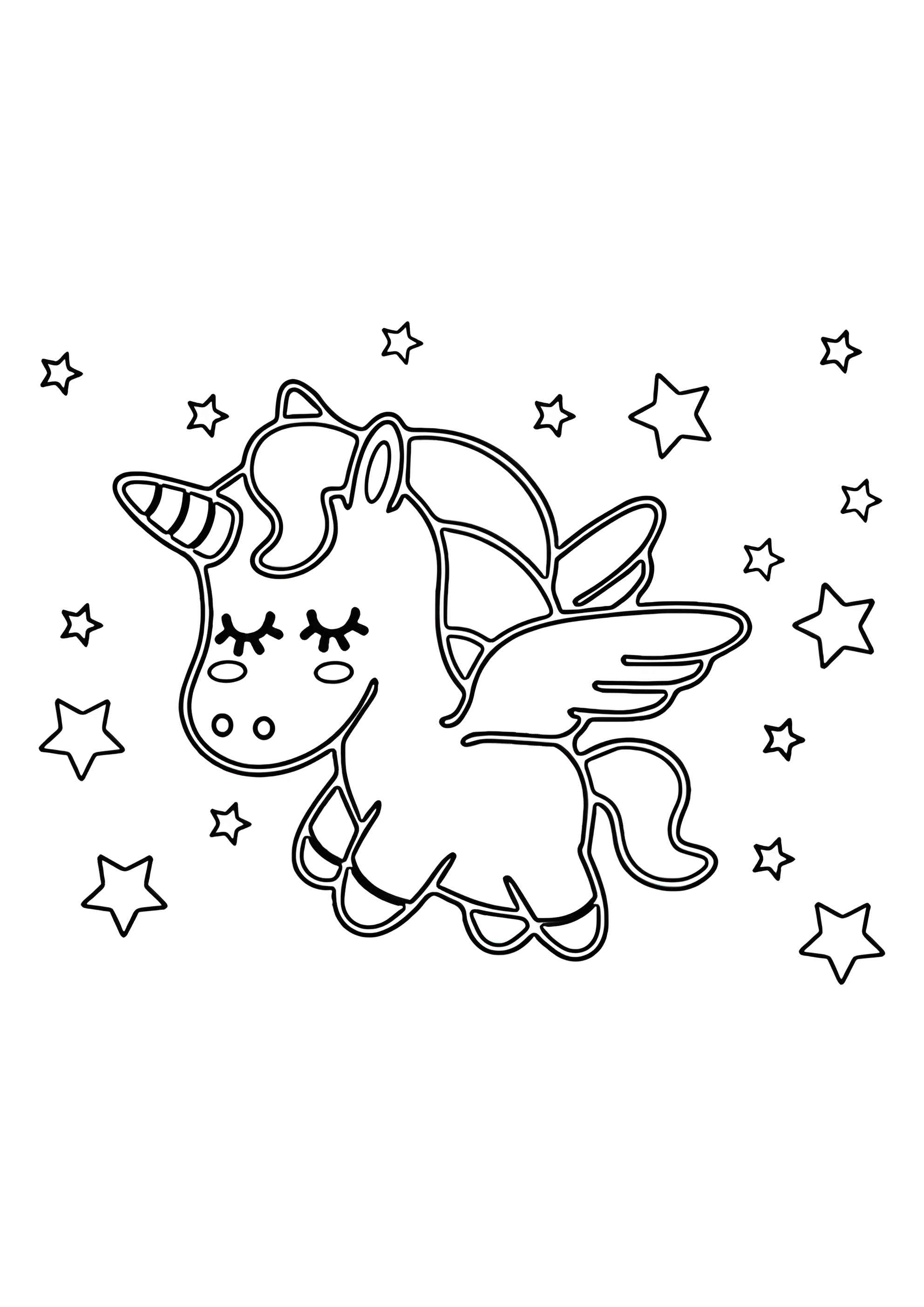 Раскраска Малыш единорог в звездах