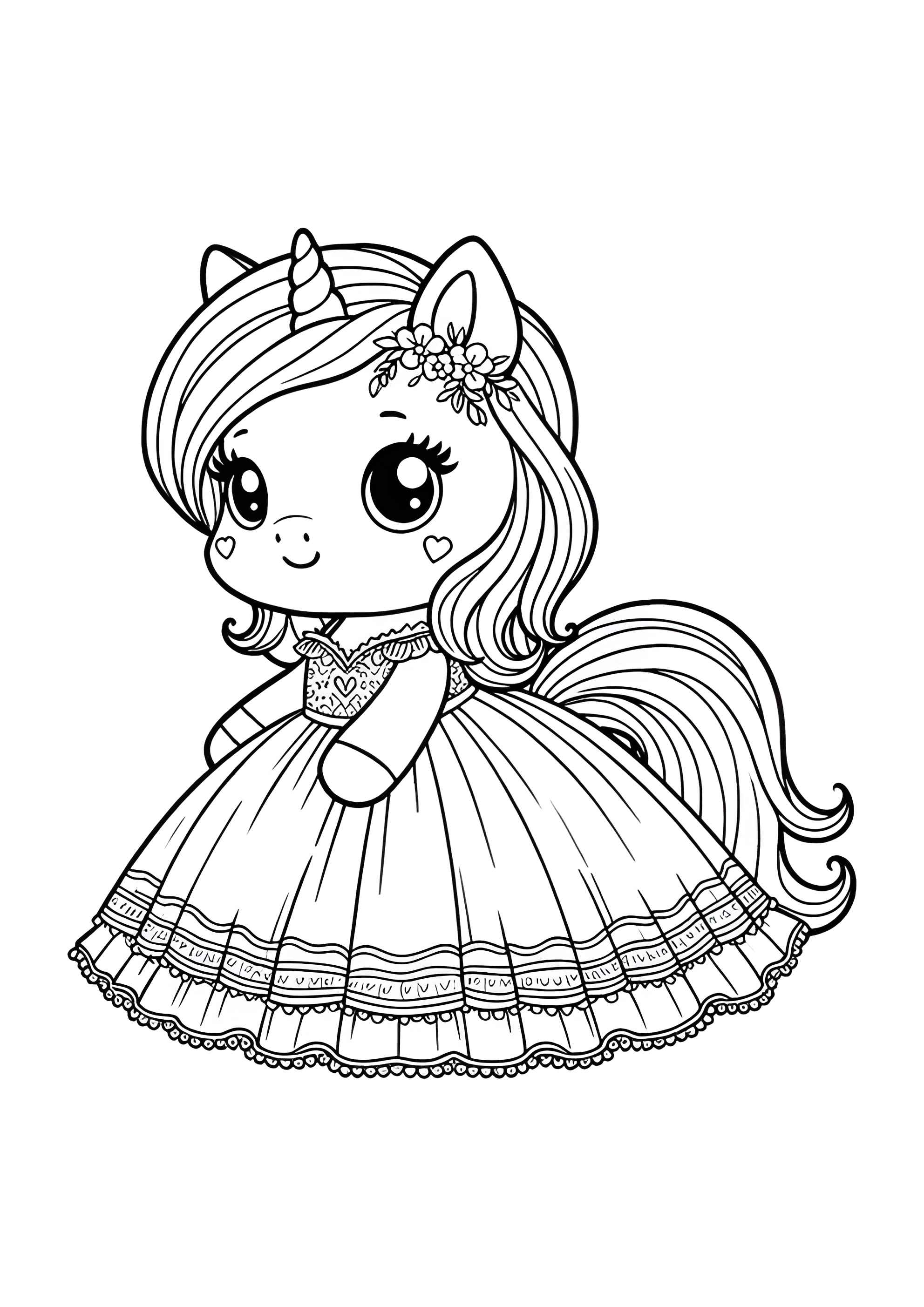 Раскраска Малышка единорожка в платье