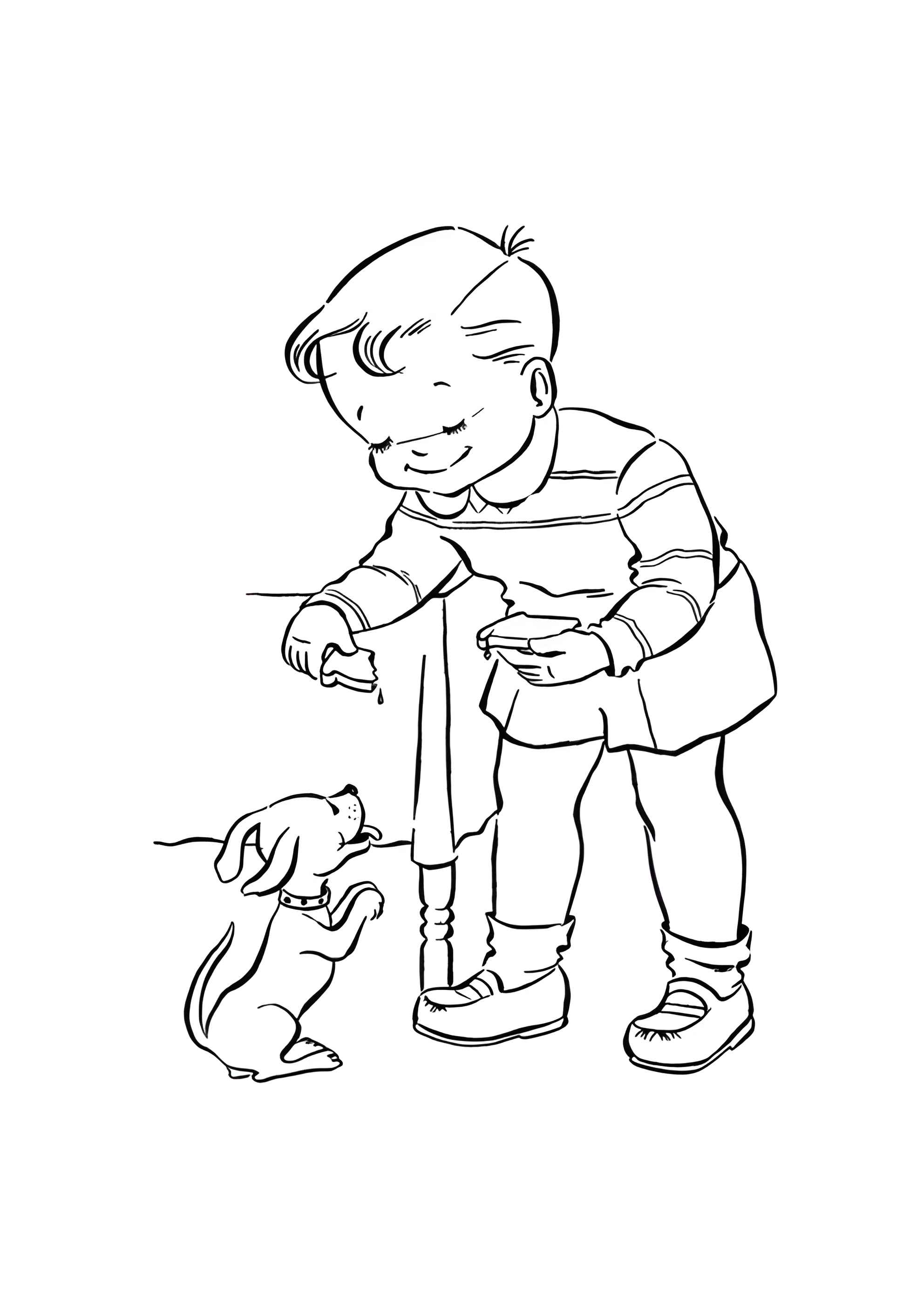 Раскраска Малышу подарили щенка