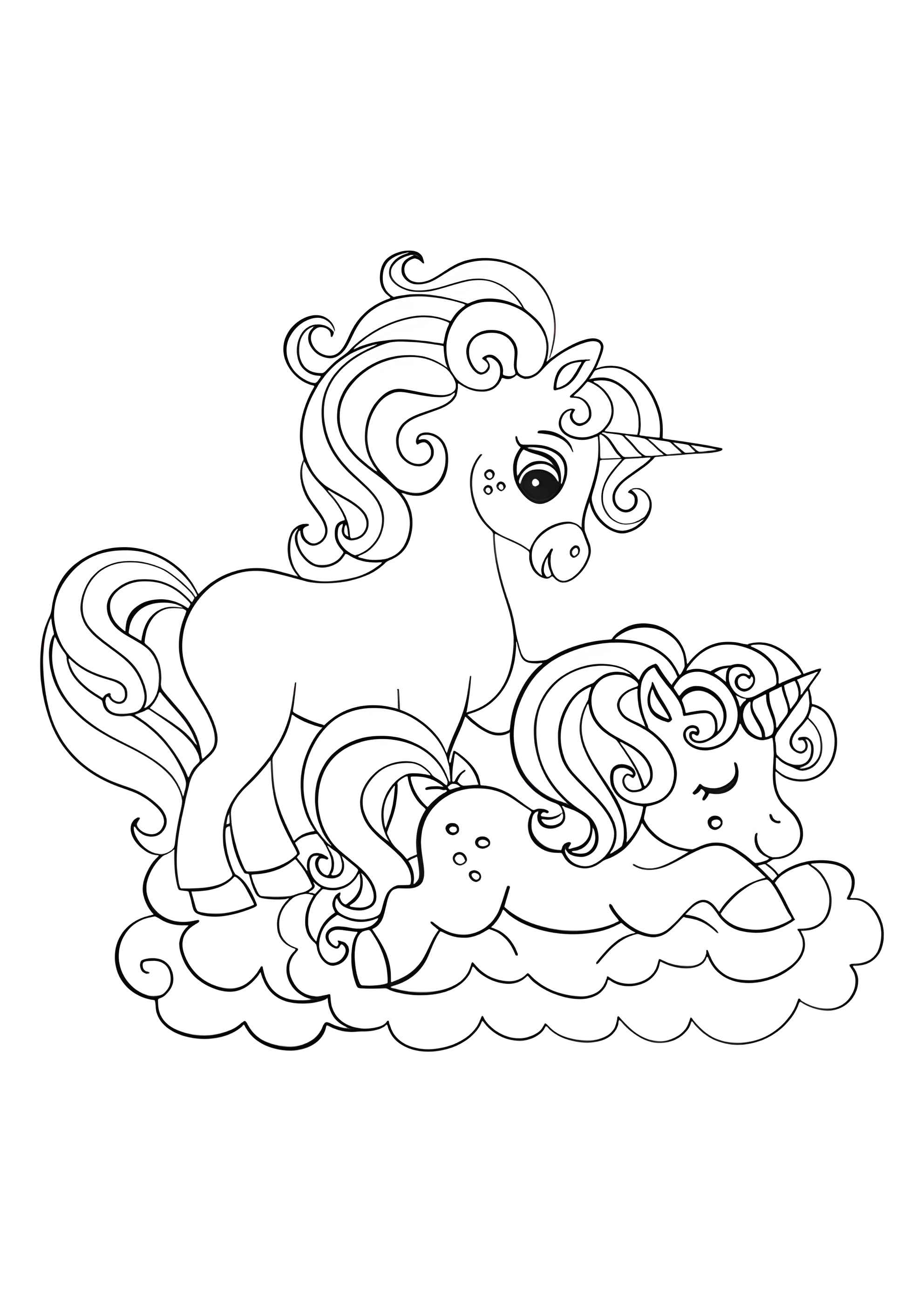 Раскраска Мама и малышка единороги
