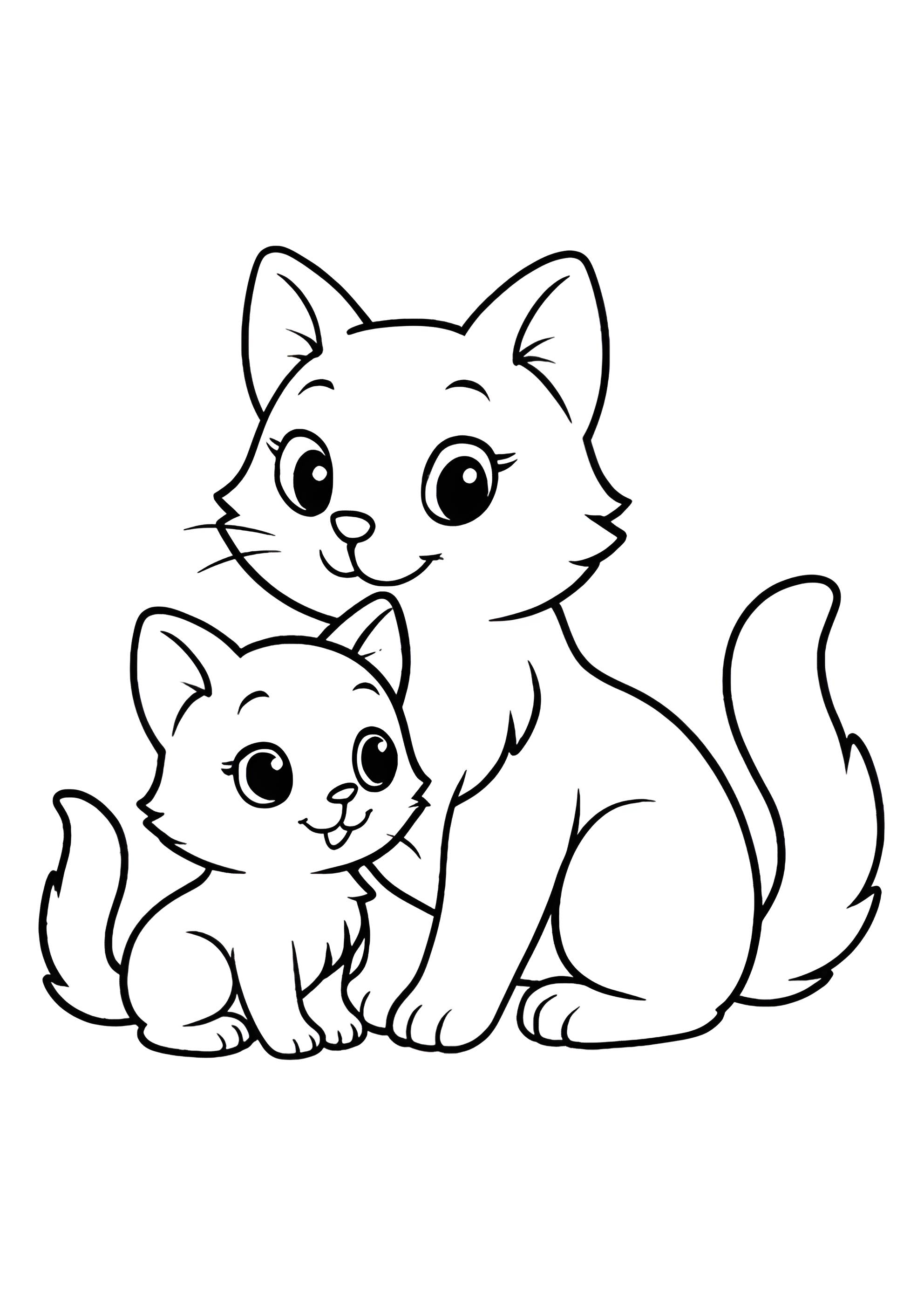 Раскраска Мама-кошка и дочка-котенок