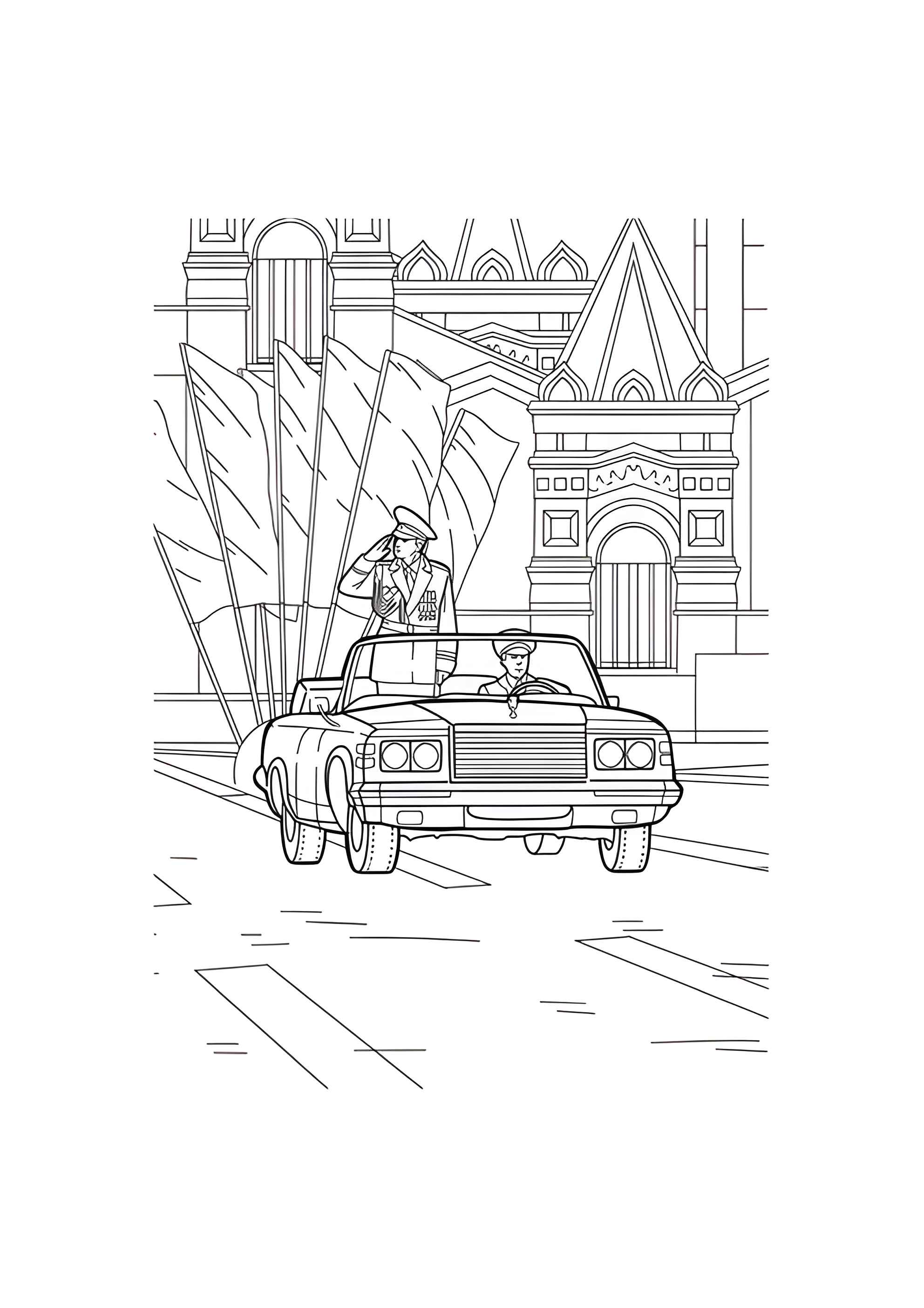 Раскраска Маршал на параде 9 мая