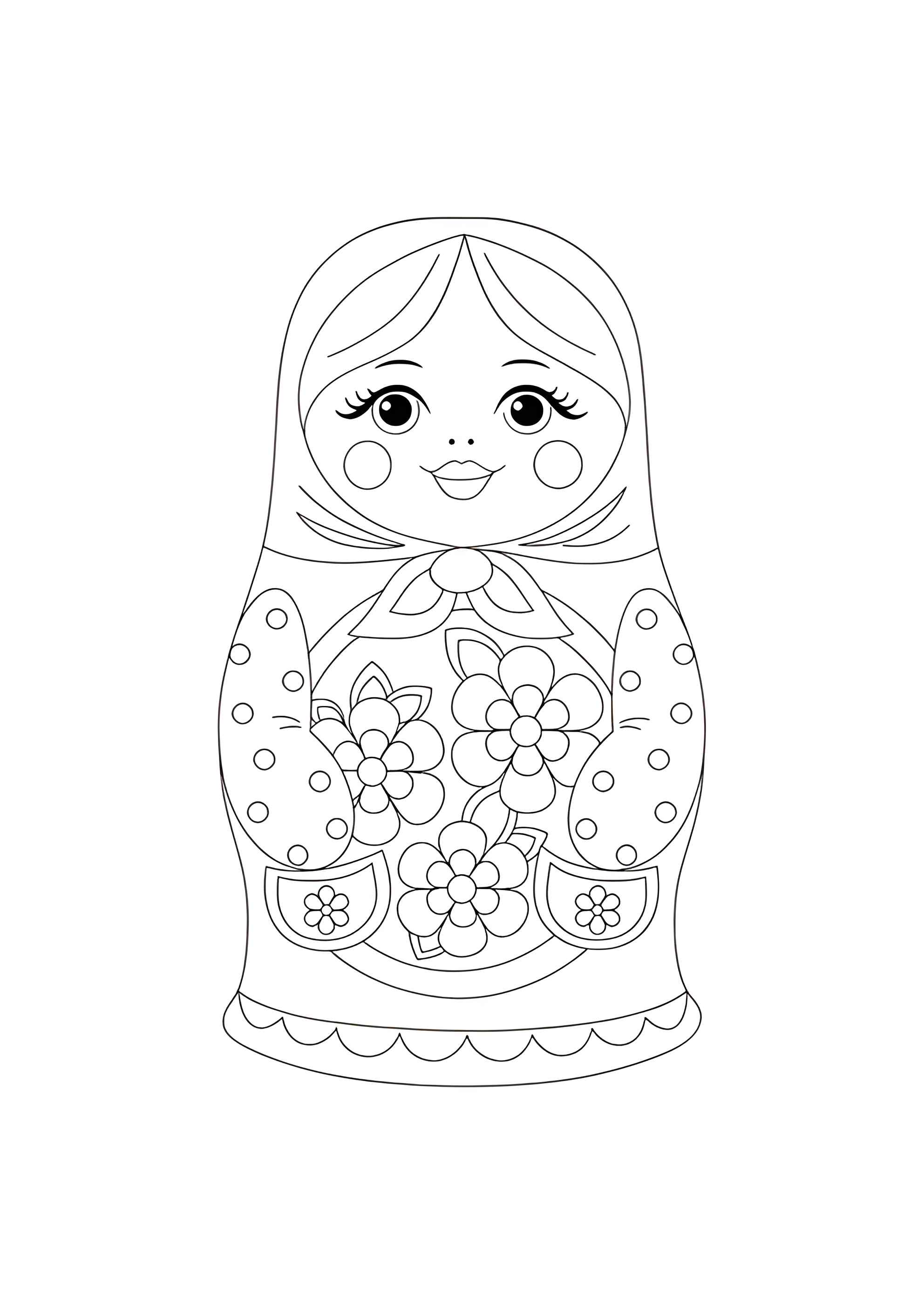 Раскраска Матрёшка с цветочками