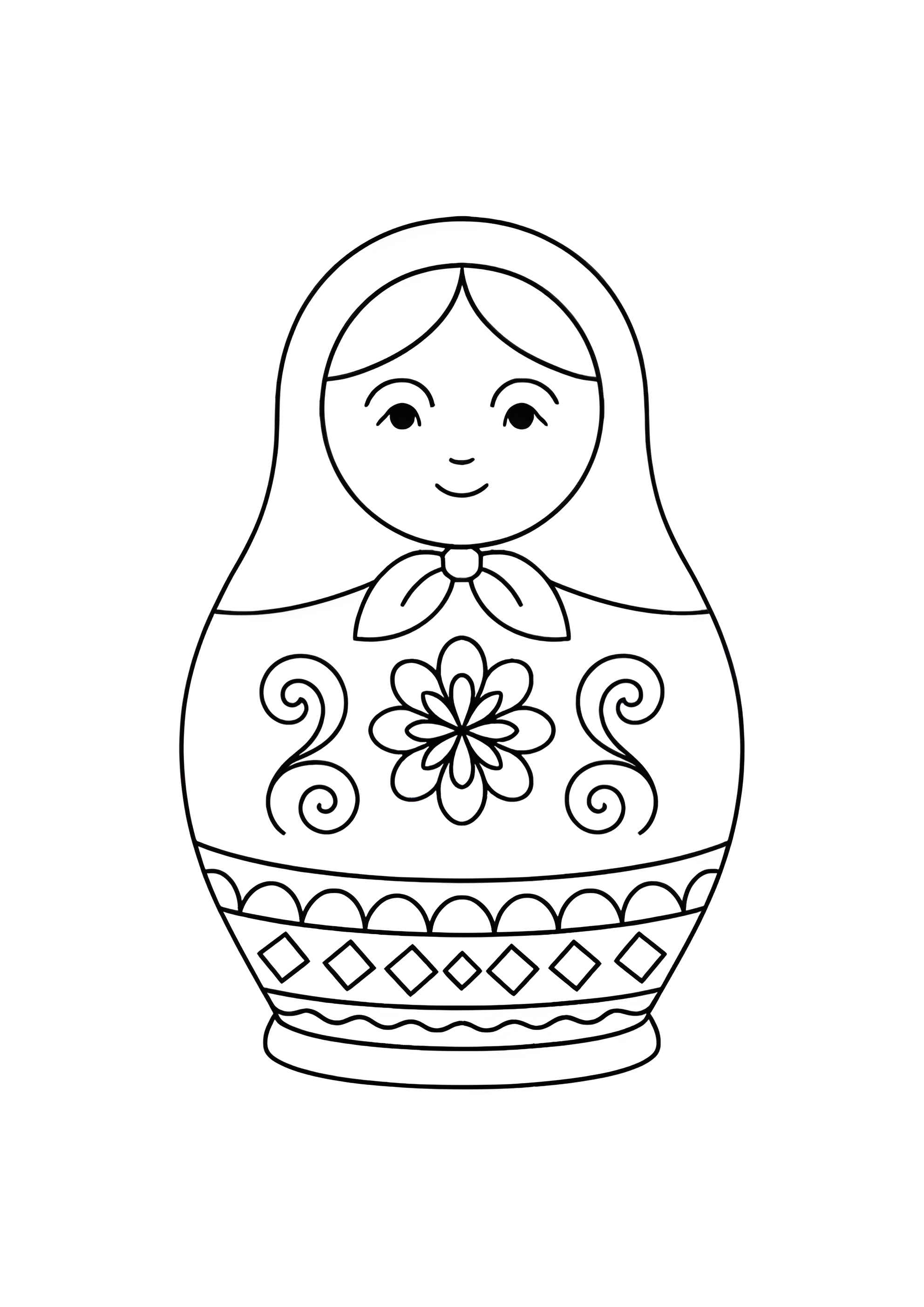 Раскраска Матрёшка с цветочком и ромбами