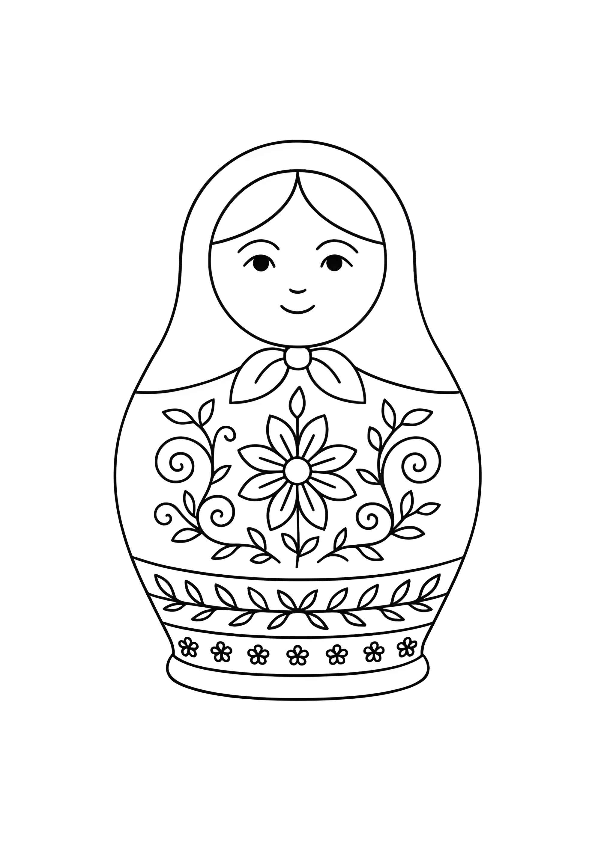 Раскраска Матрёшка с цветочными узорами