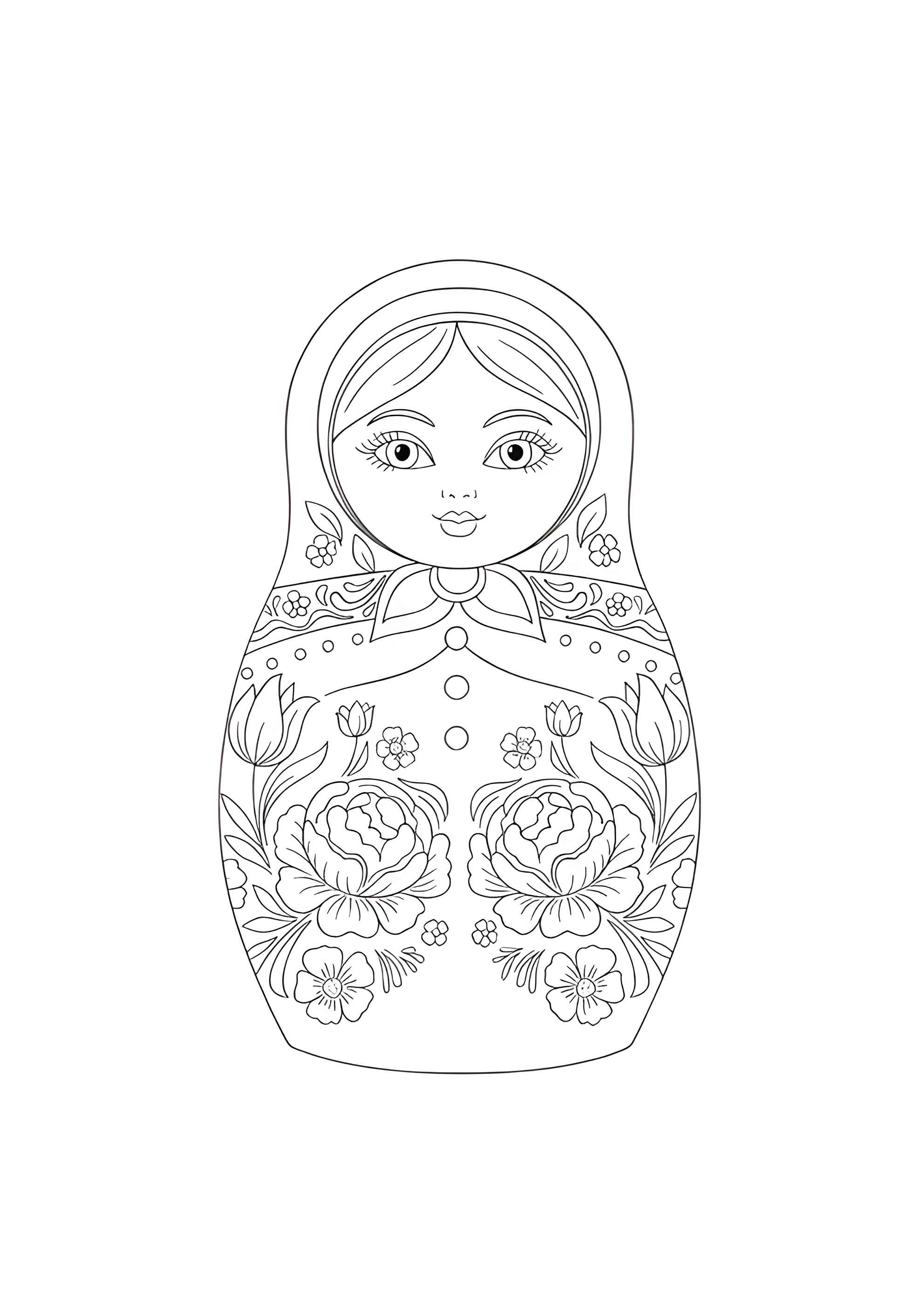 Раскраска Матрёшка с двумя пионами