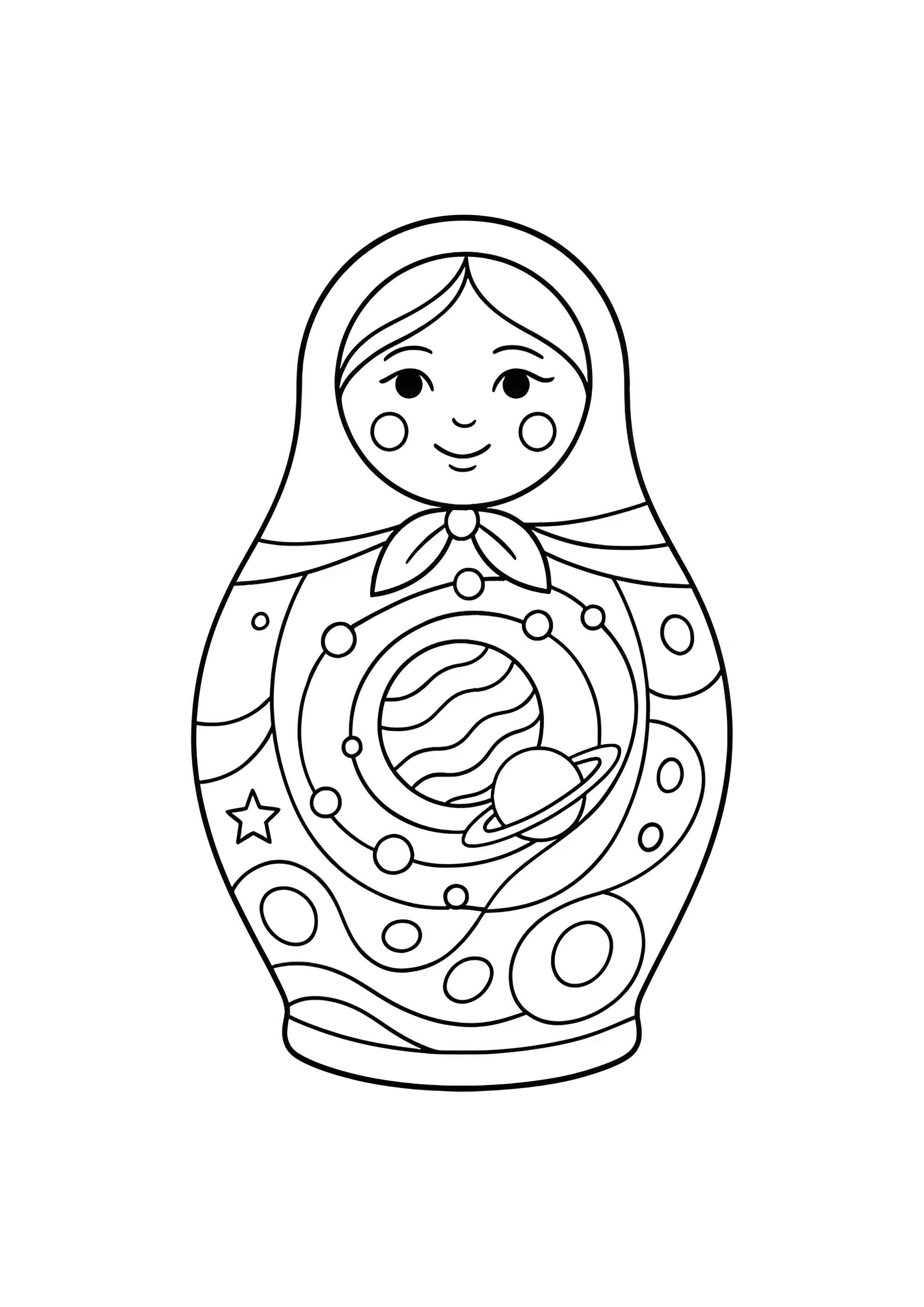 Раскраска Матрёшка с фантастическими узорами