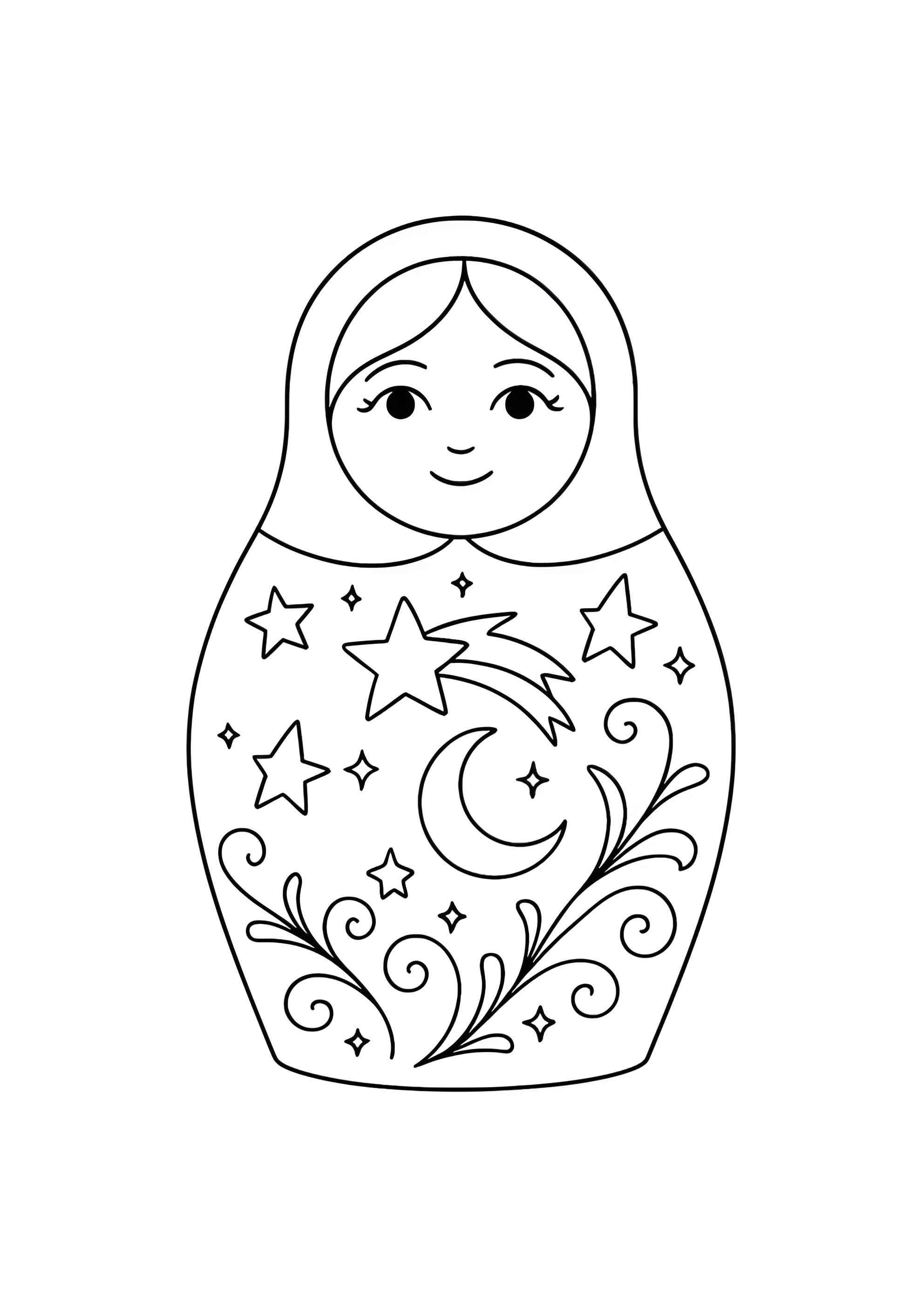 Раскраска Матрёшка с космическими узорами