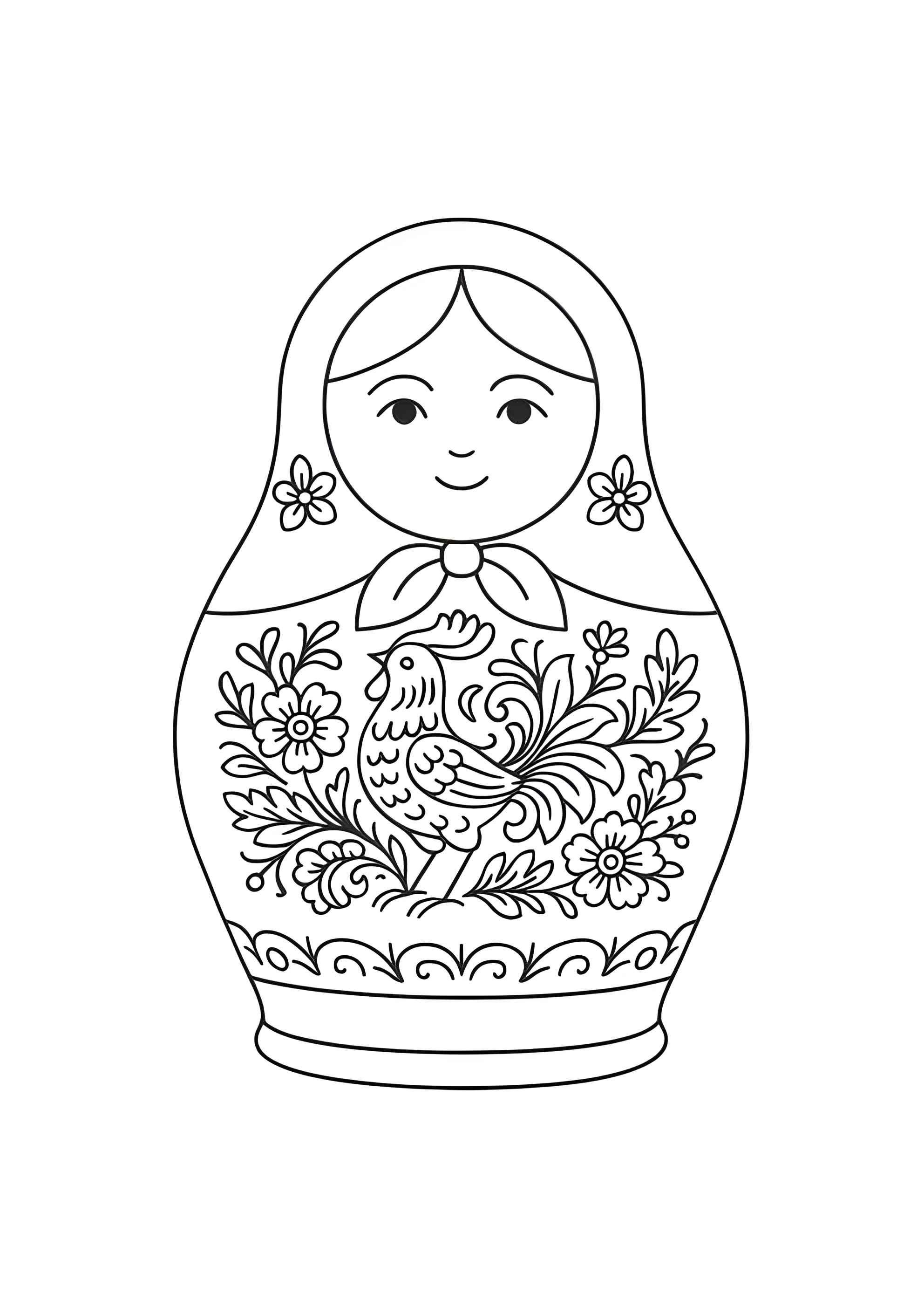 Раскраска Матрёшка с петушком