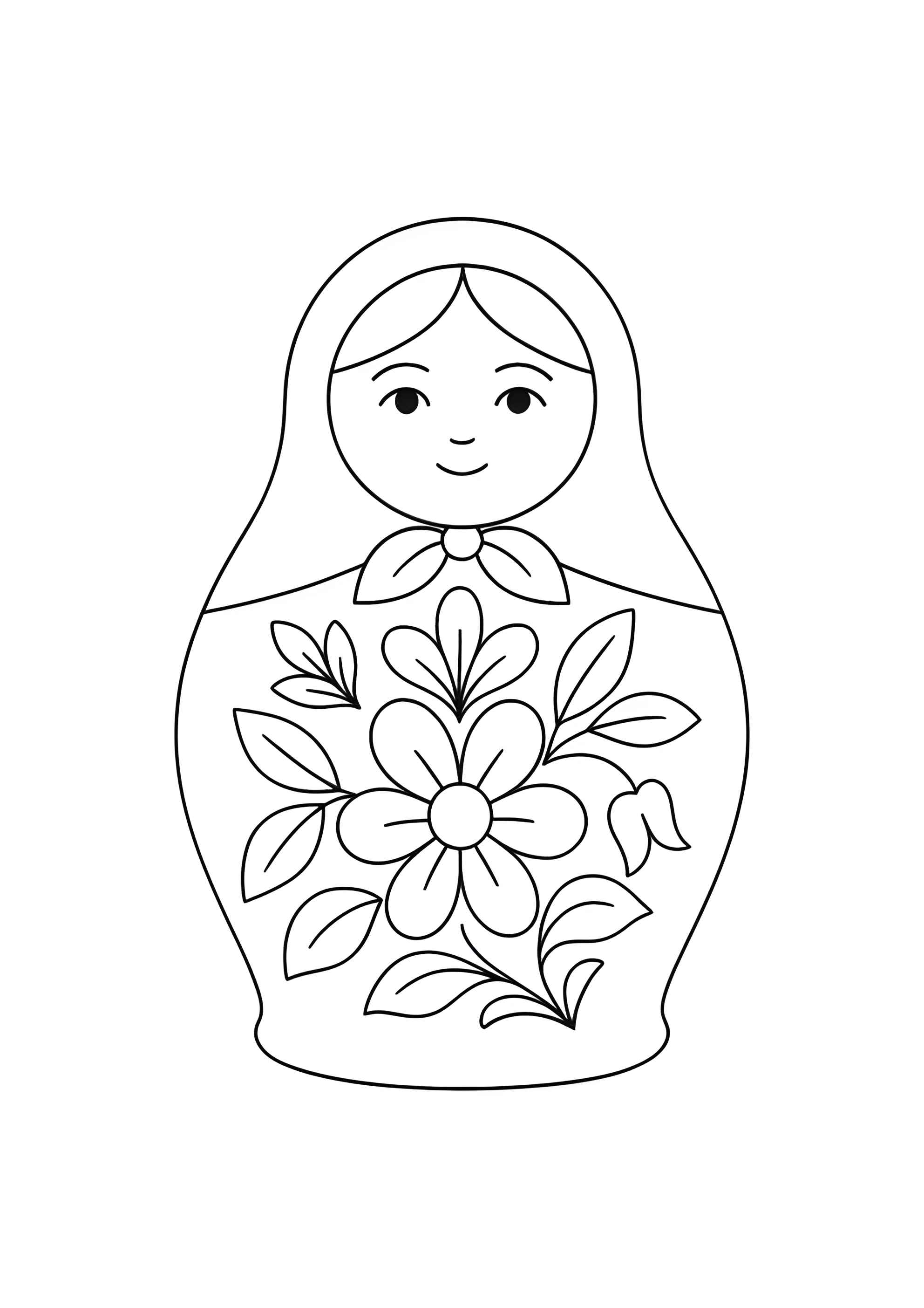 Раскраска Матрёшка с простым цветком
