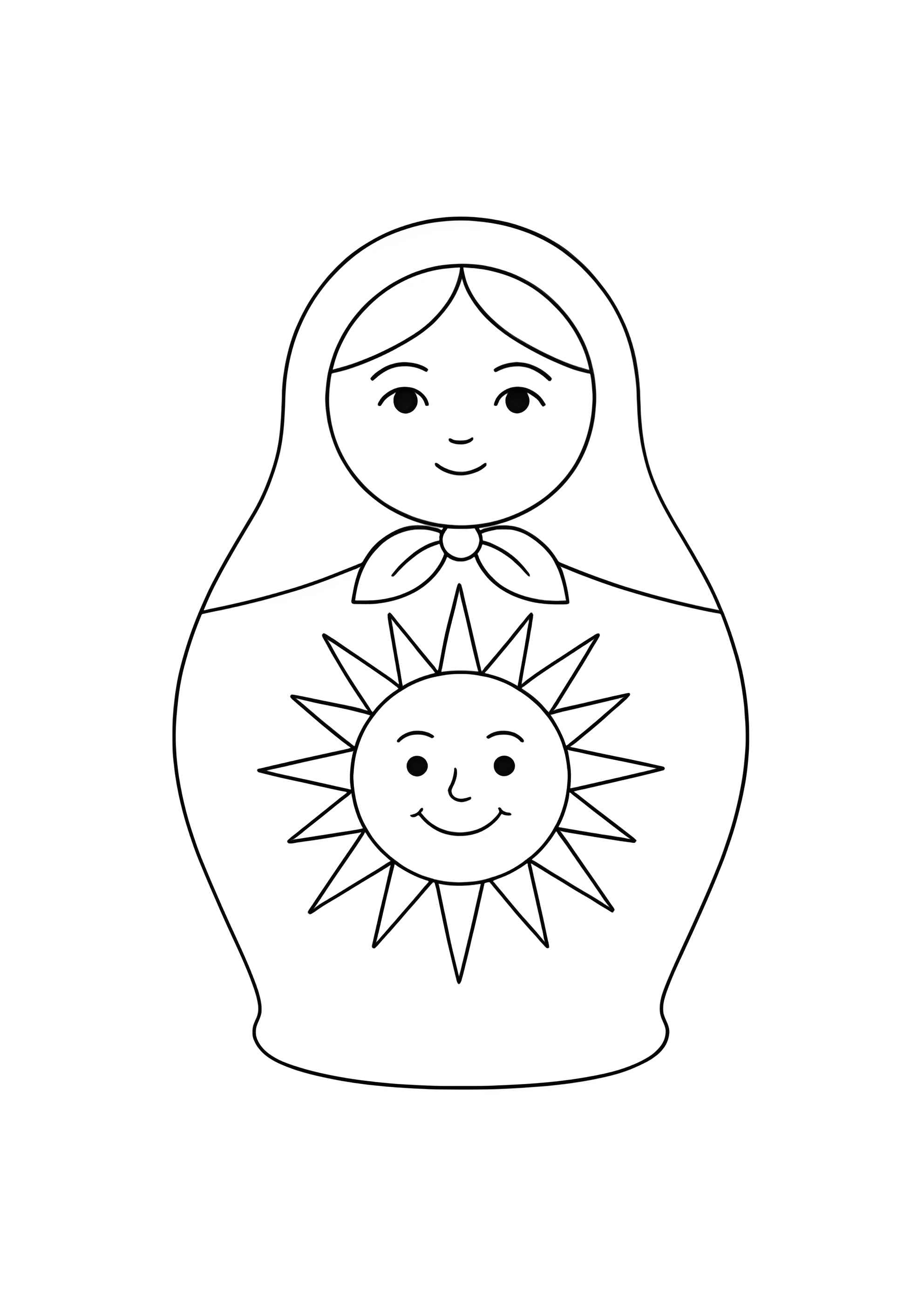 Раскраска Матрёшка с солнышком