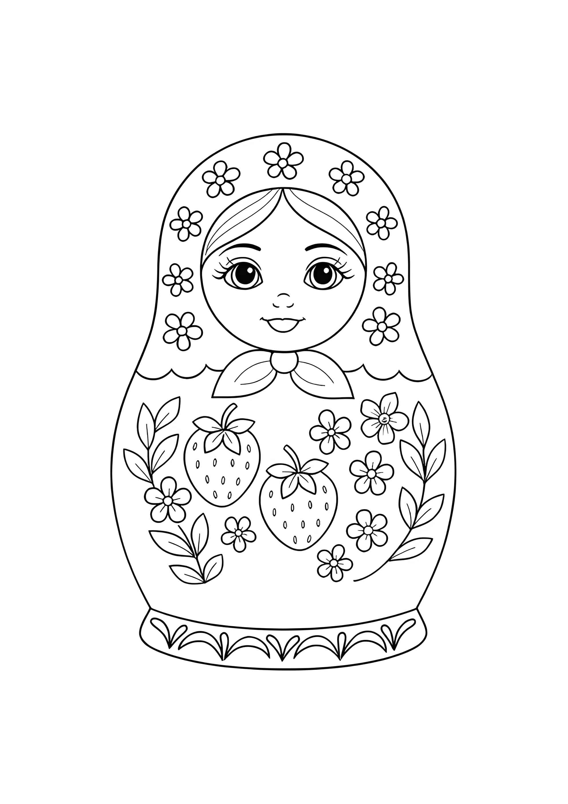 Раскраска Матрёшка с земляничками