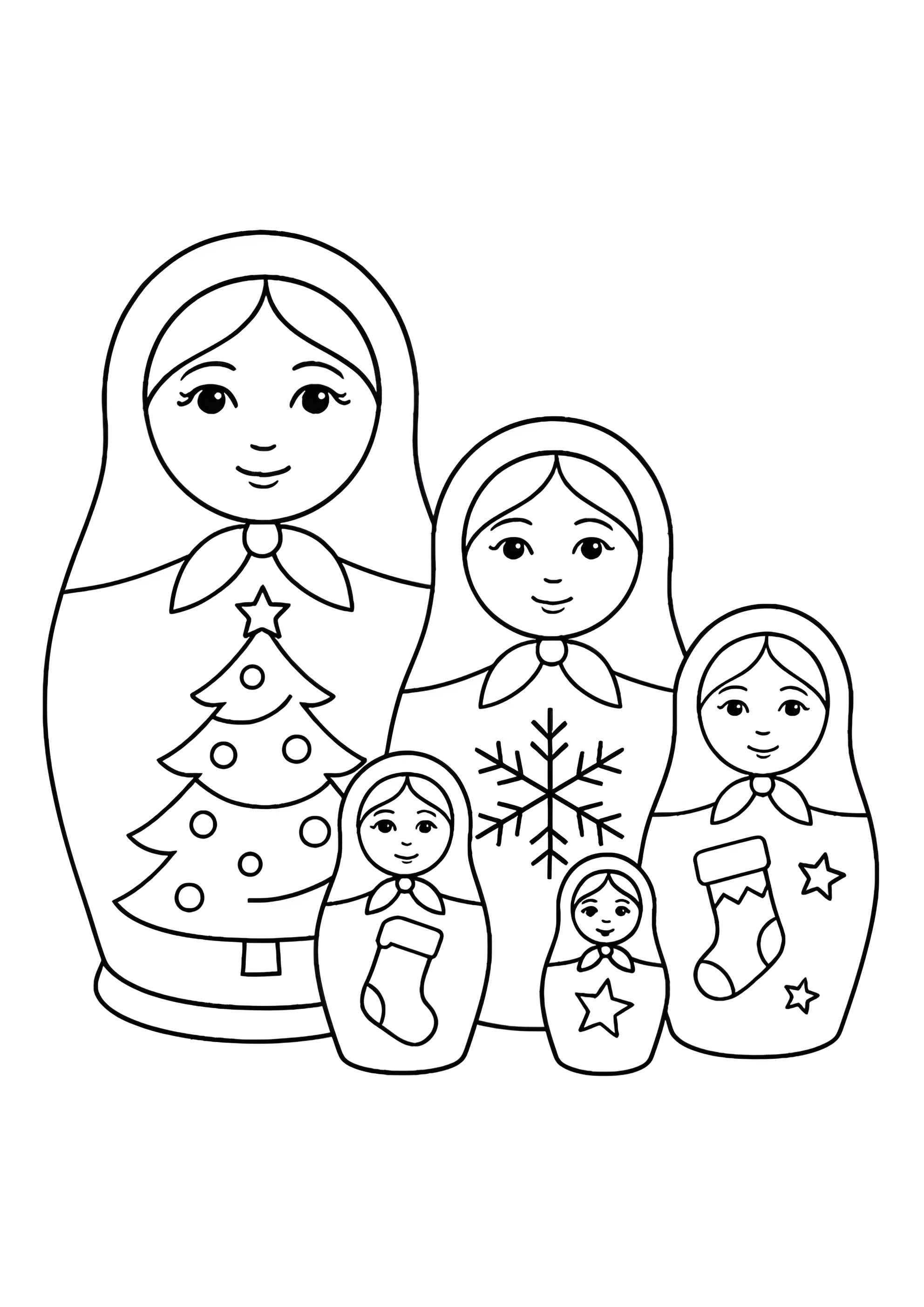 Раскраска Матрёшки на Новый год