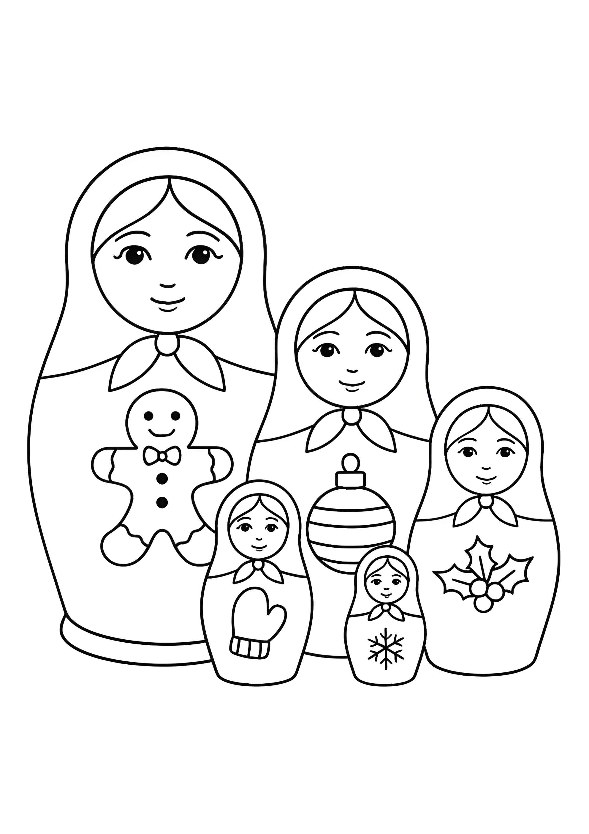 Раскраска Матрёшки на Рождество