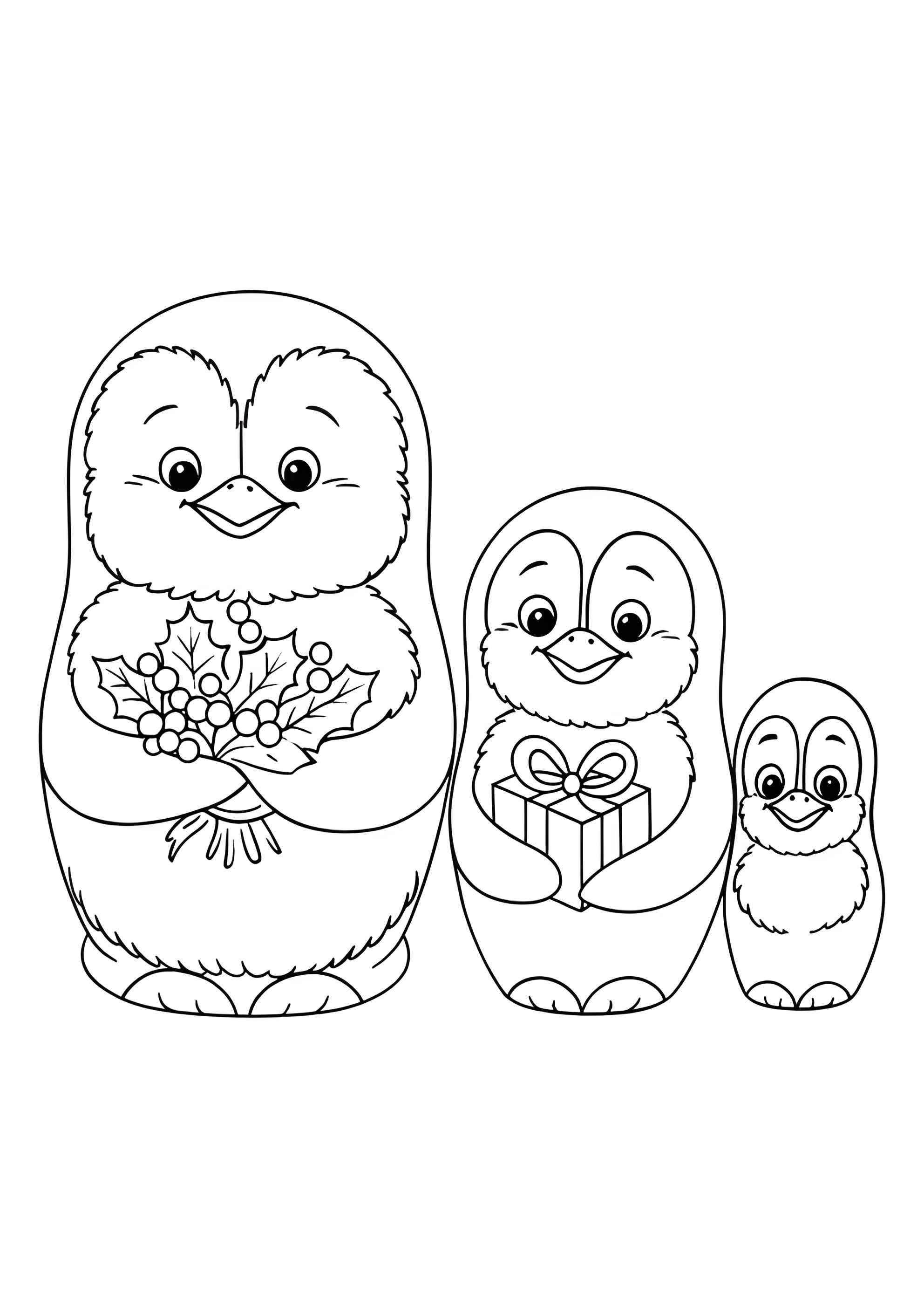Раскраска Матрёшки пингвинчики