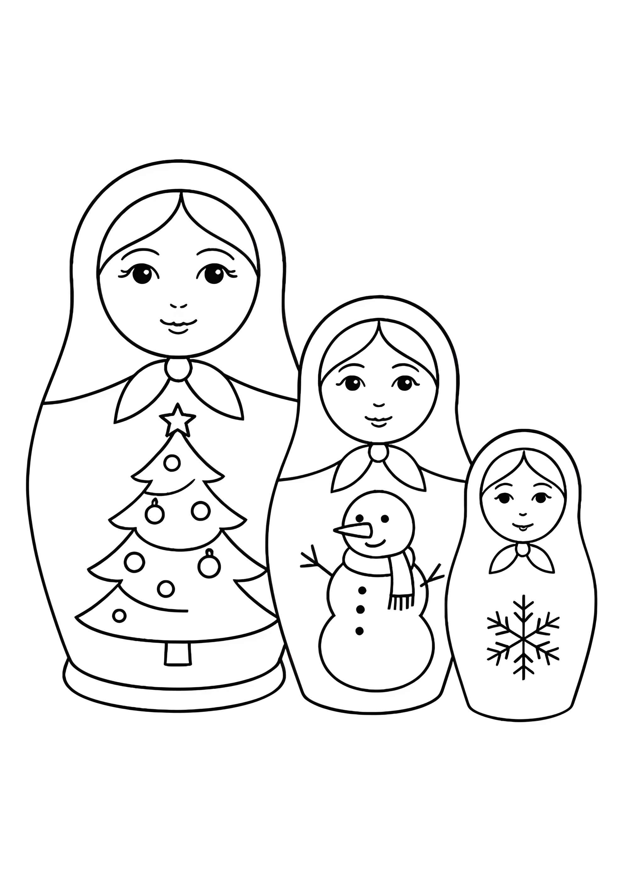 Раскраска Матрёшки с зимними узорами