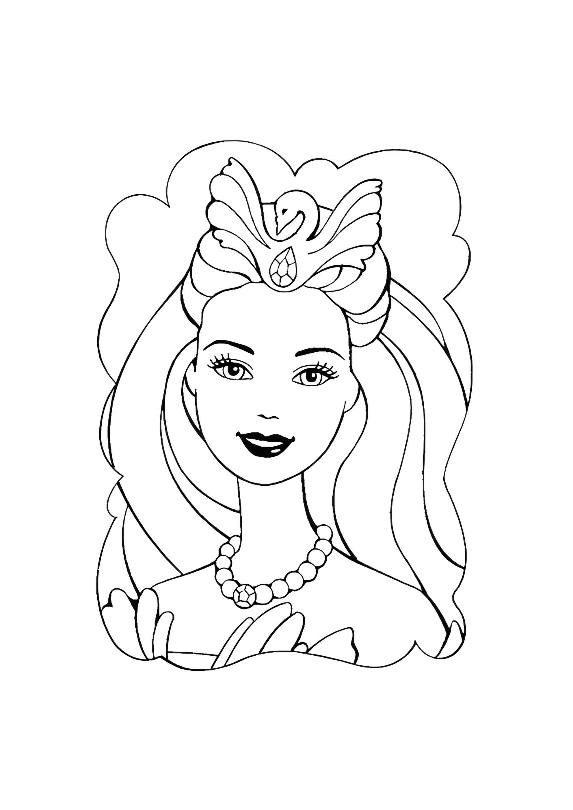 Раскраска Мечтательная Барби-красавица