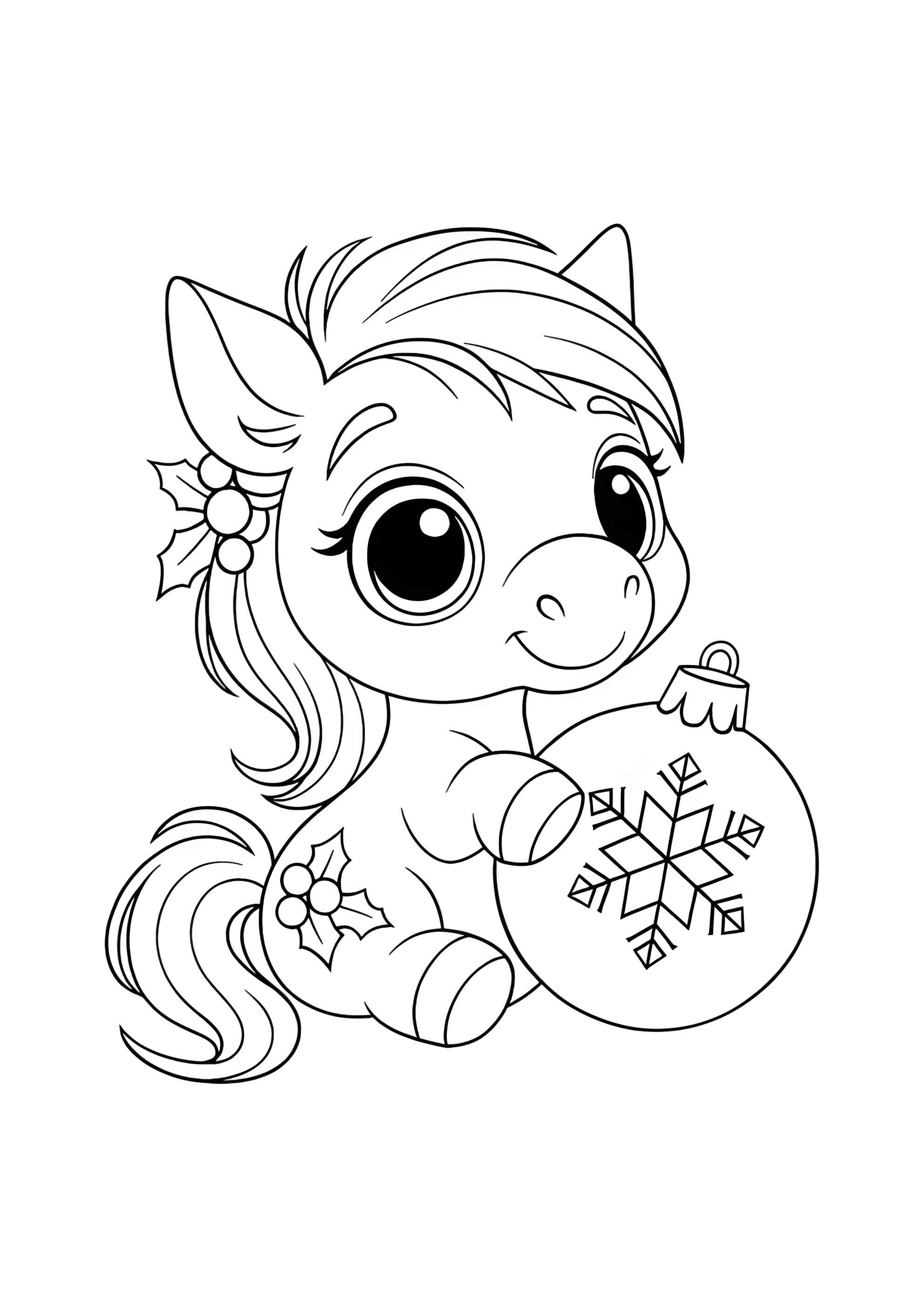 Раскраска Милая пони с ёлочным шаром