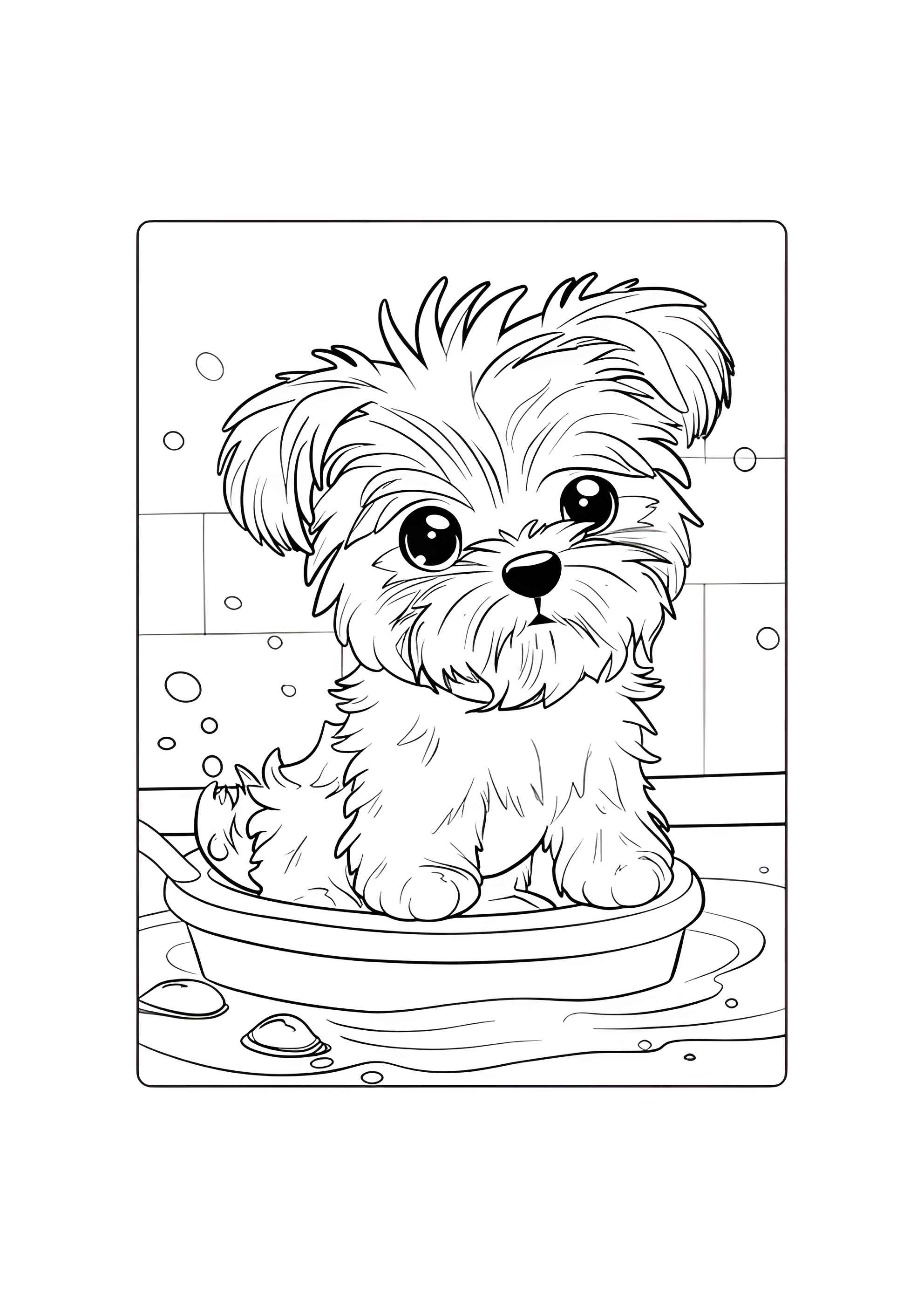Раскраска Милая собачка купается