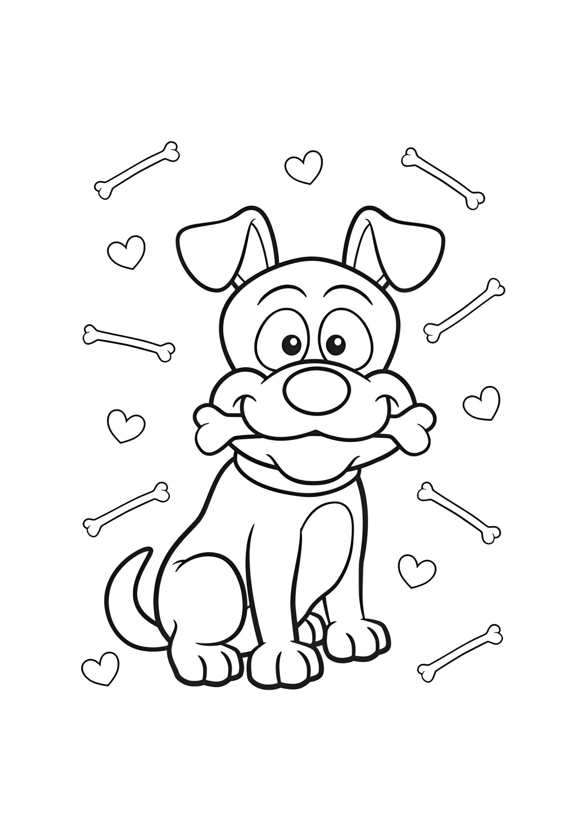 Раскраска Милая собака с косточкой