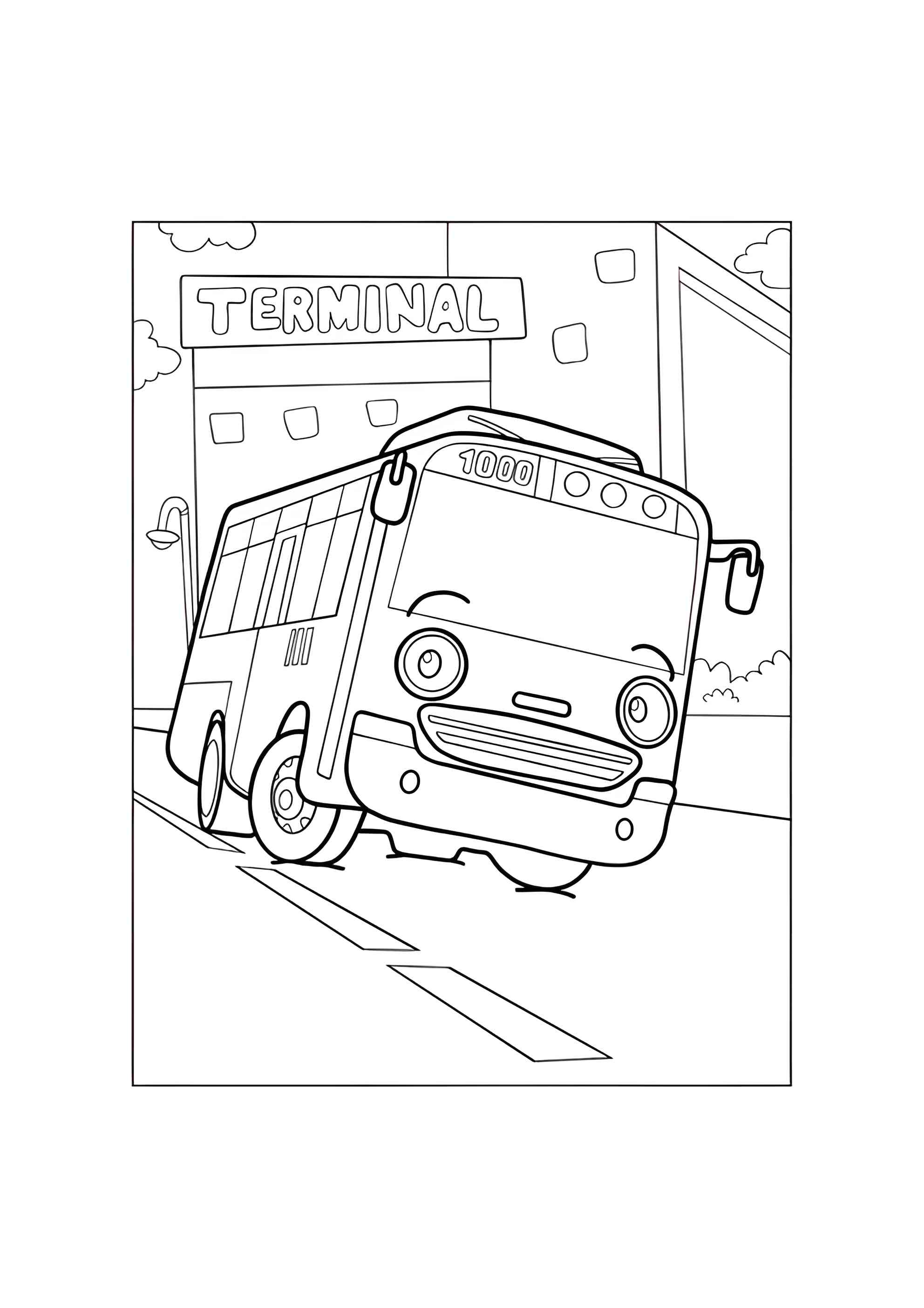 Раскраска Милый автобус Роги