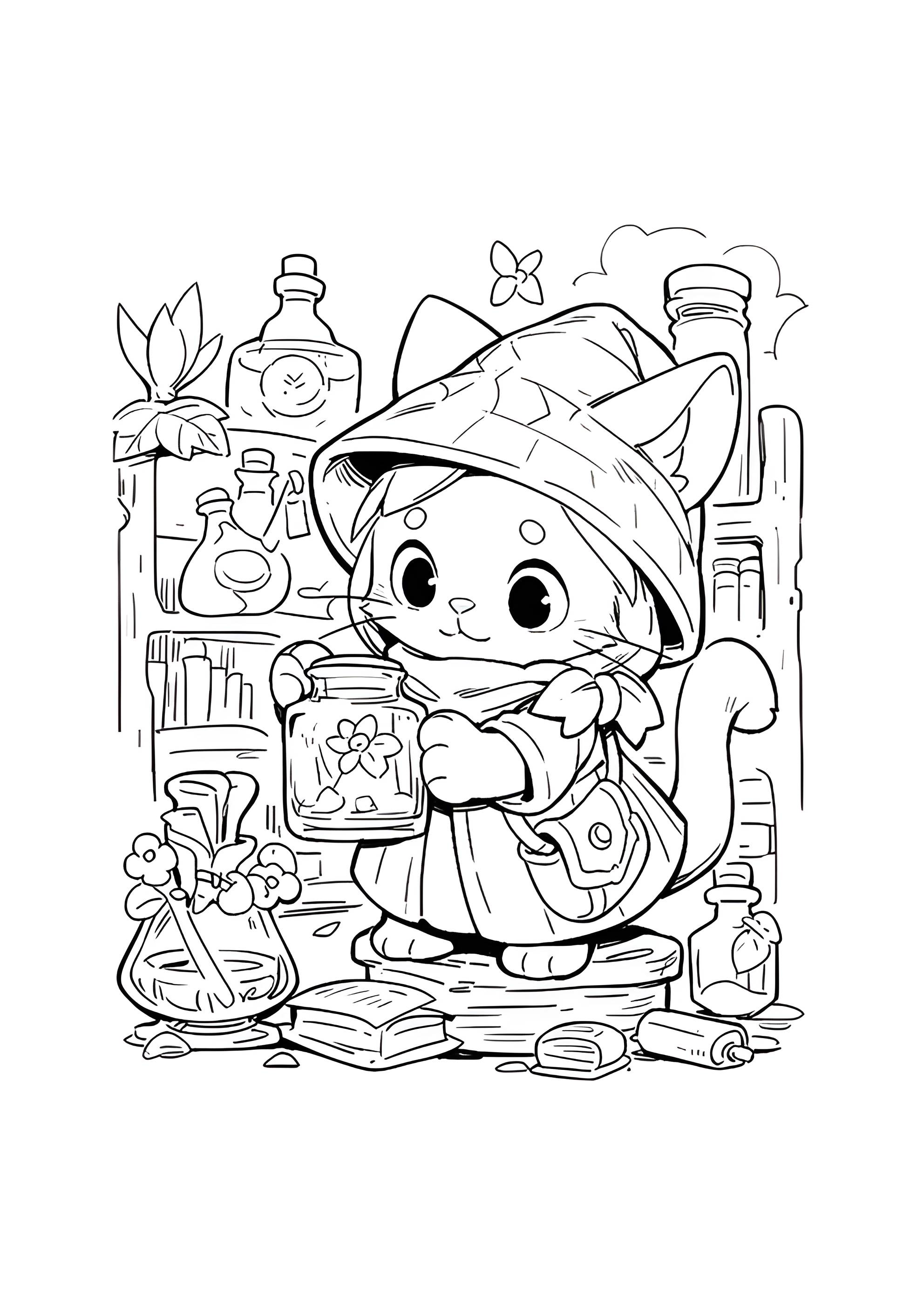 Раскраска Милый котёнок и варенье