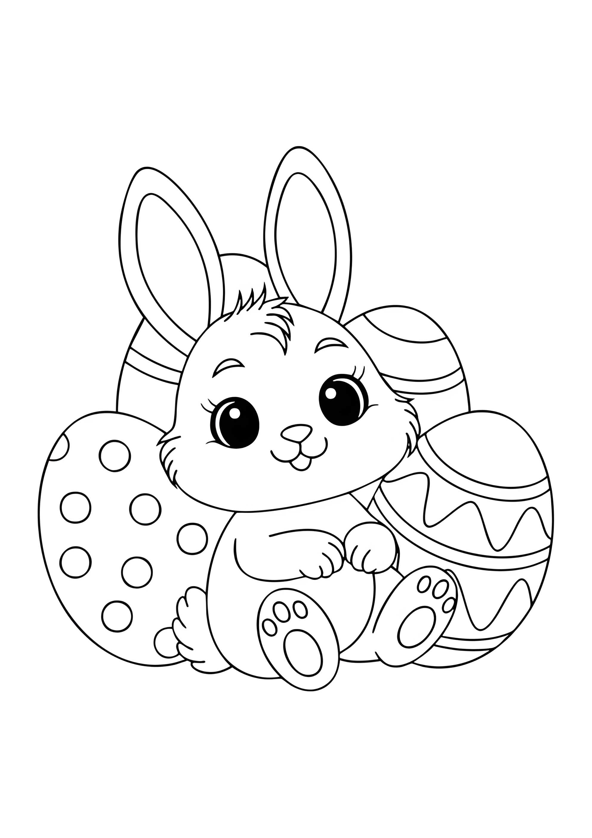 Раскраска Милый кролик с яцами на пасху