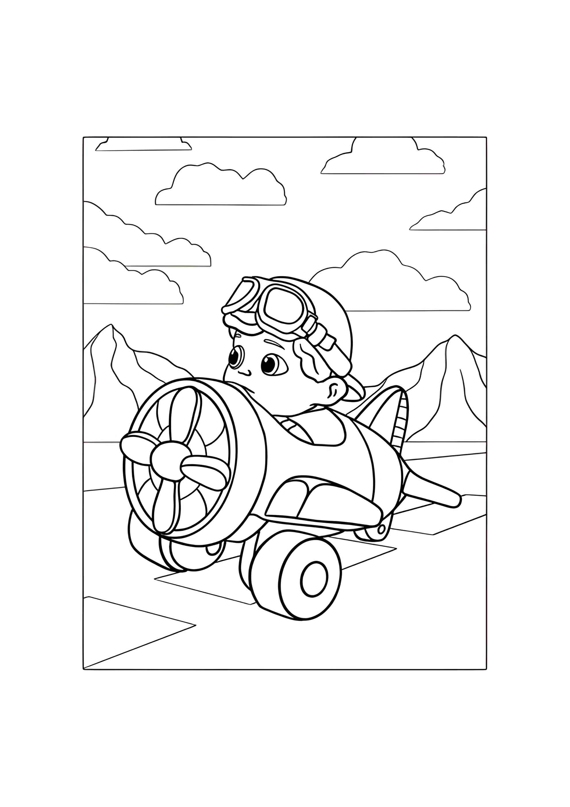 Раскраска Милый мультяшный самолёт