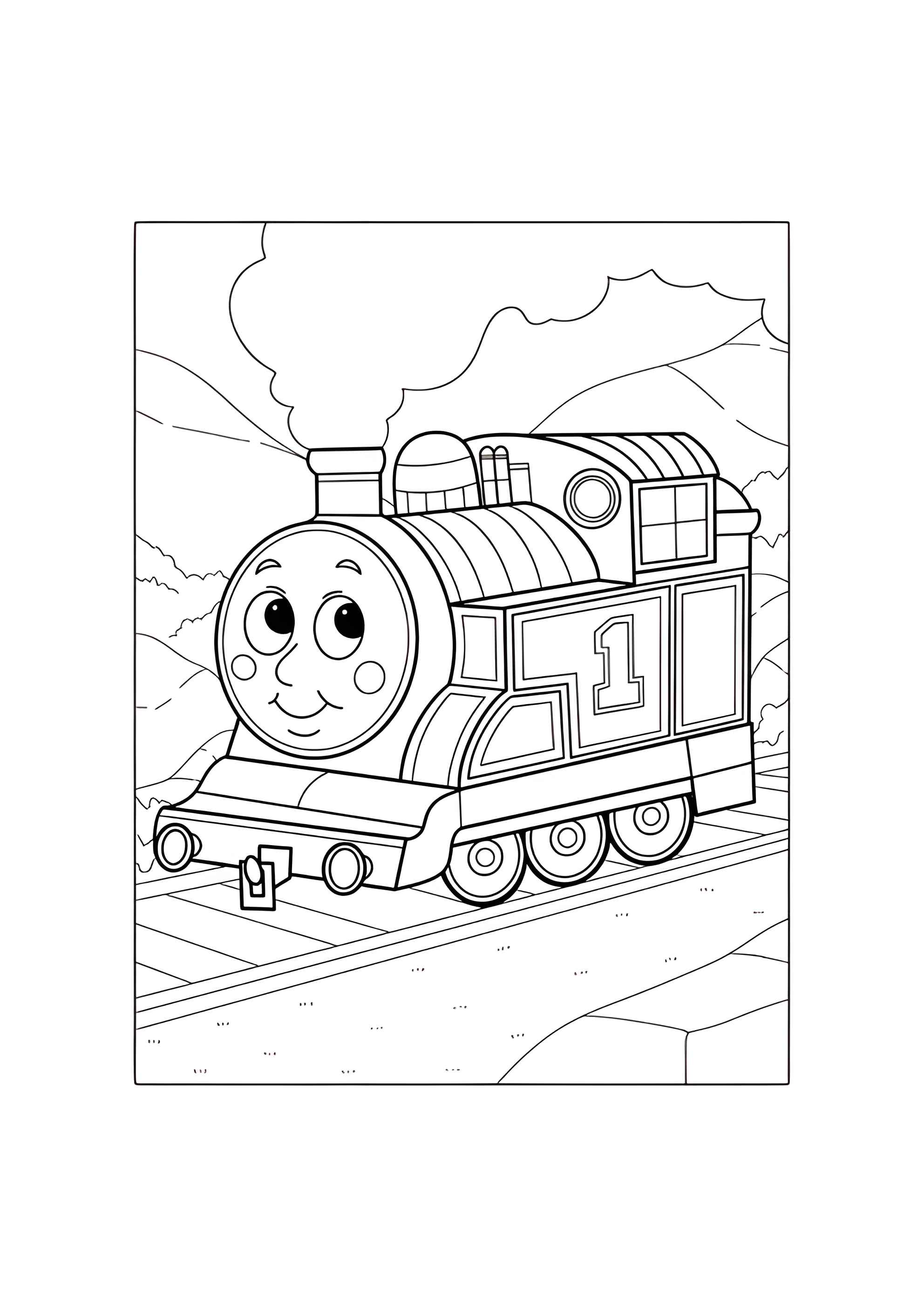 Раскраска Милый паровозик Томас
