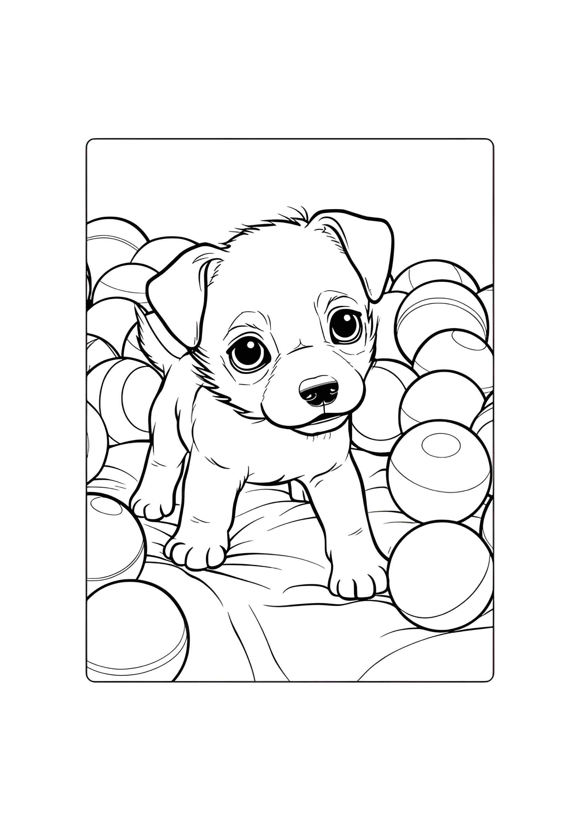 Раскраска Милый щенок с мячиками