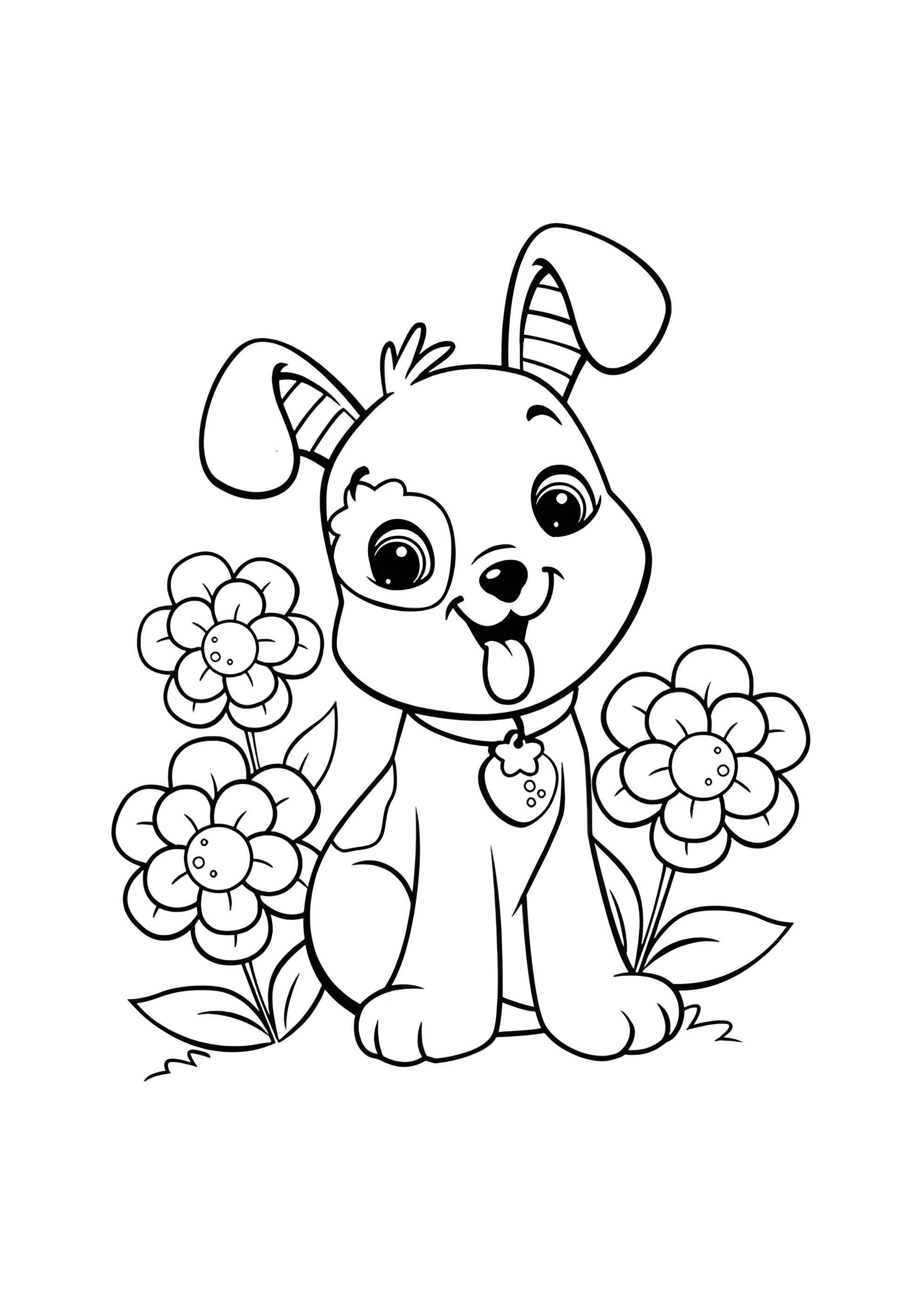Раскраска Милый щенок в цветах
