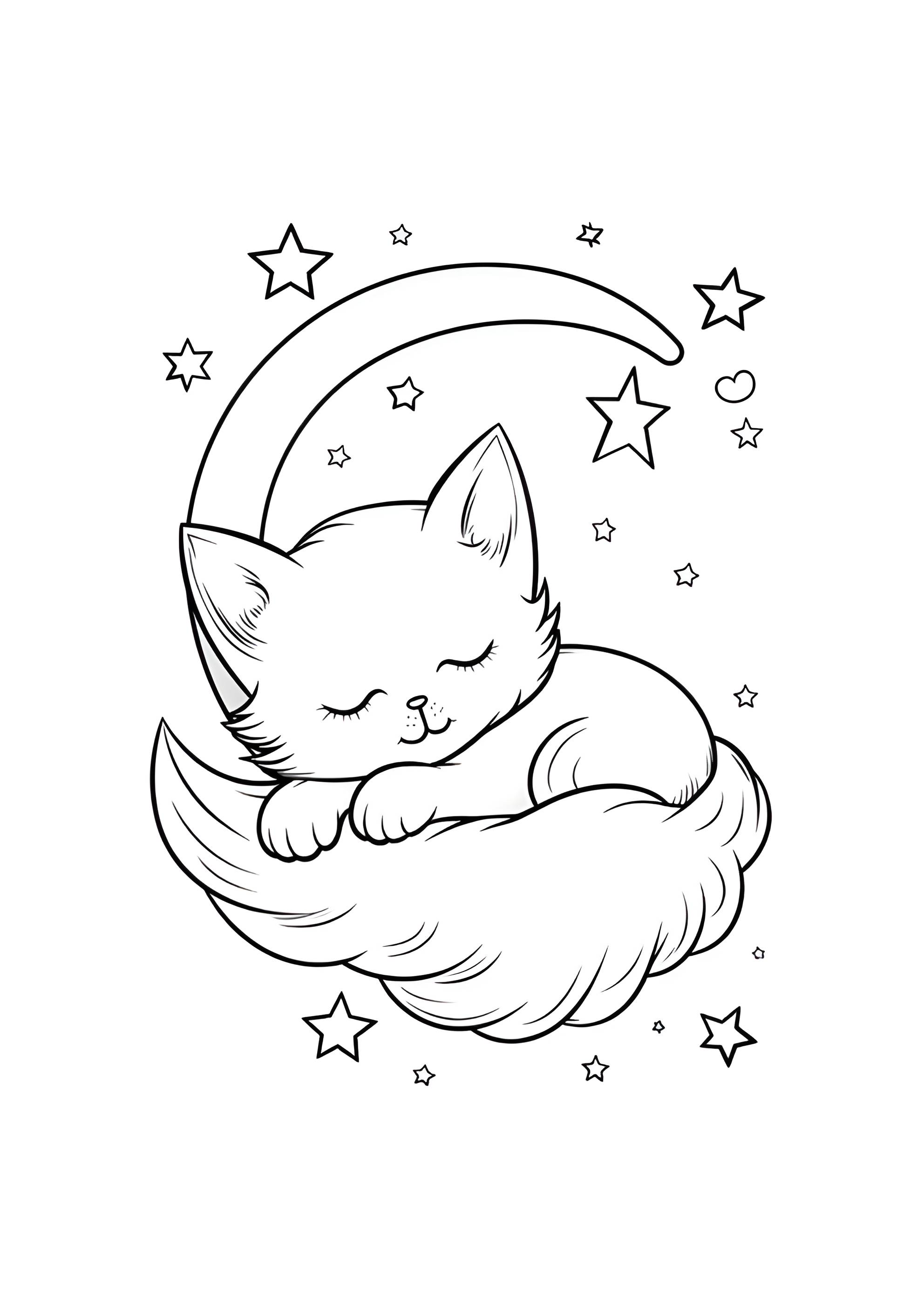 Раскраска Милый спящий котёночек