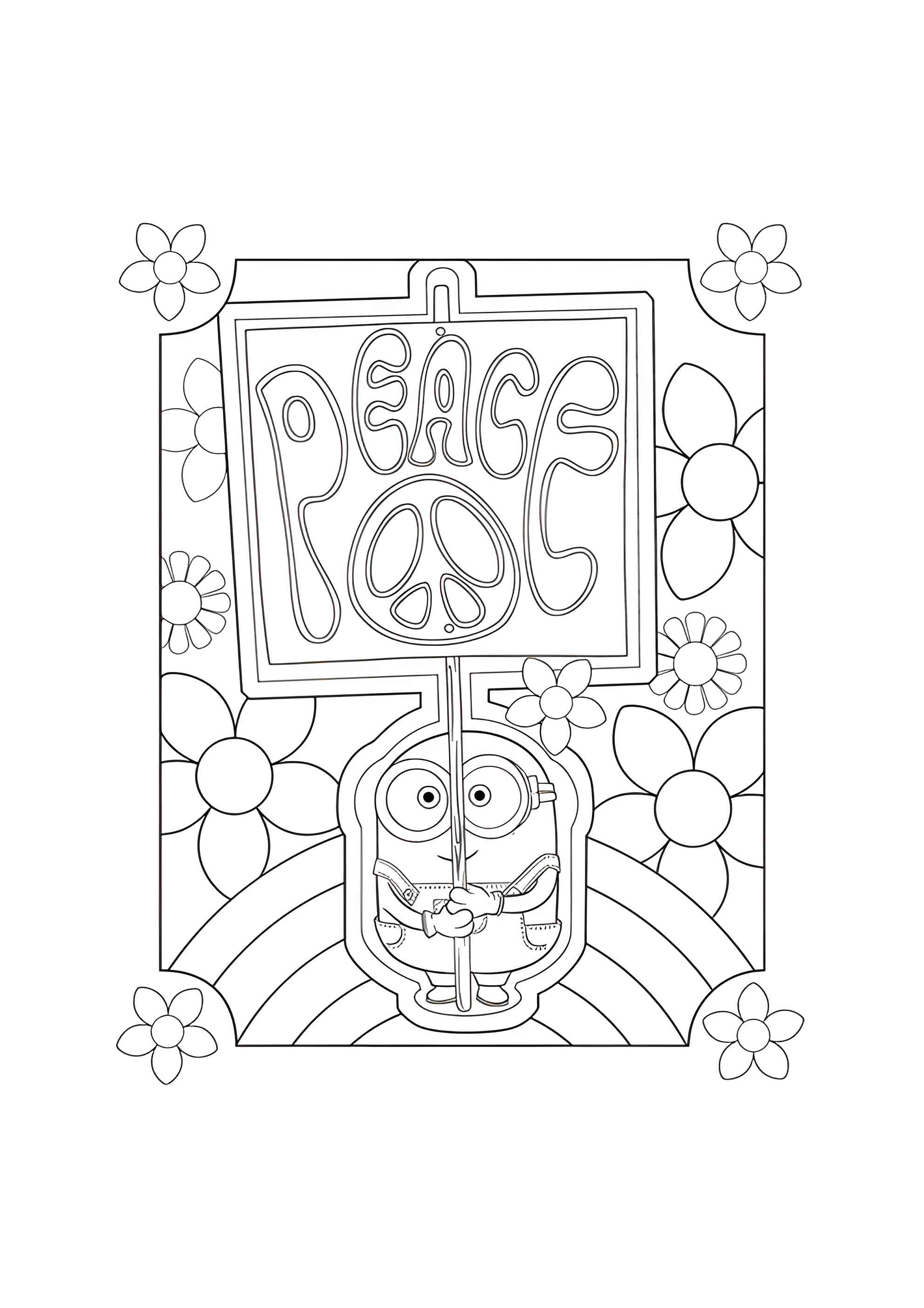 Раскраска Миньон пацифист