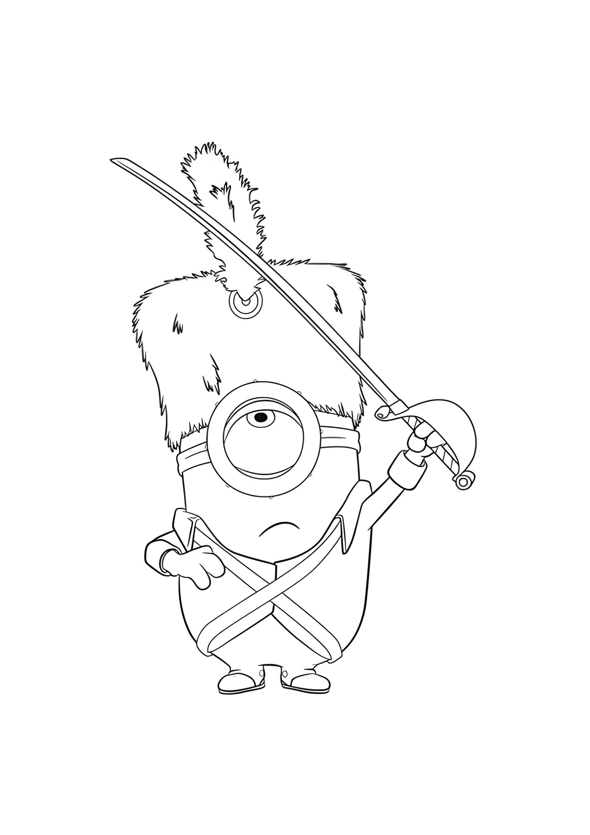 Раскраска Миньон с саблей