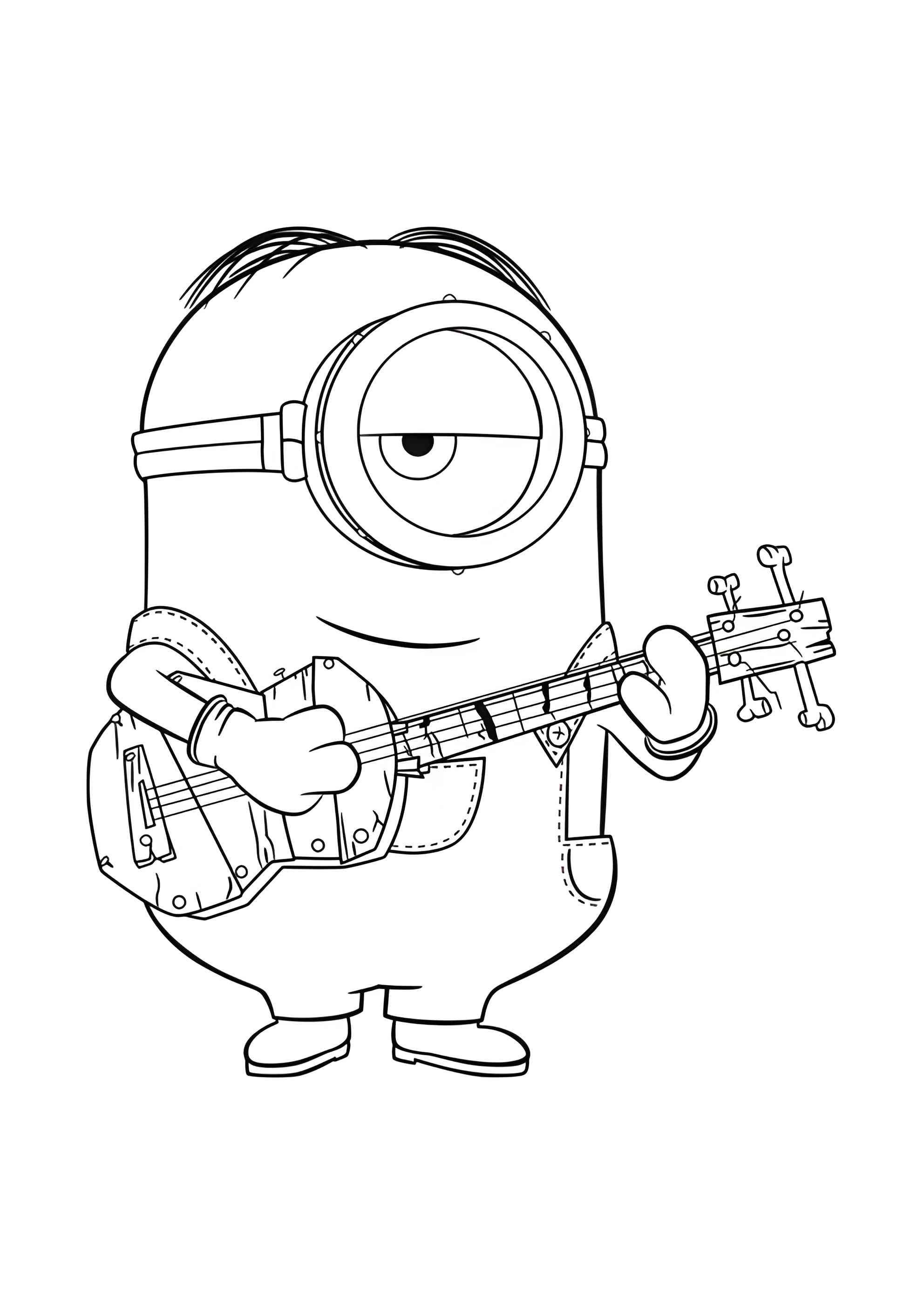 Раскраска Миньон Стюарт с гитарой
