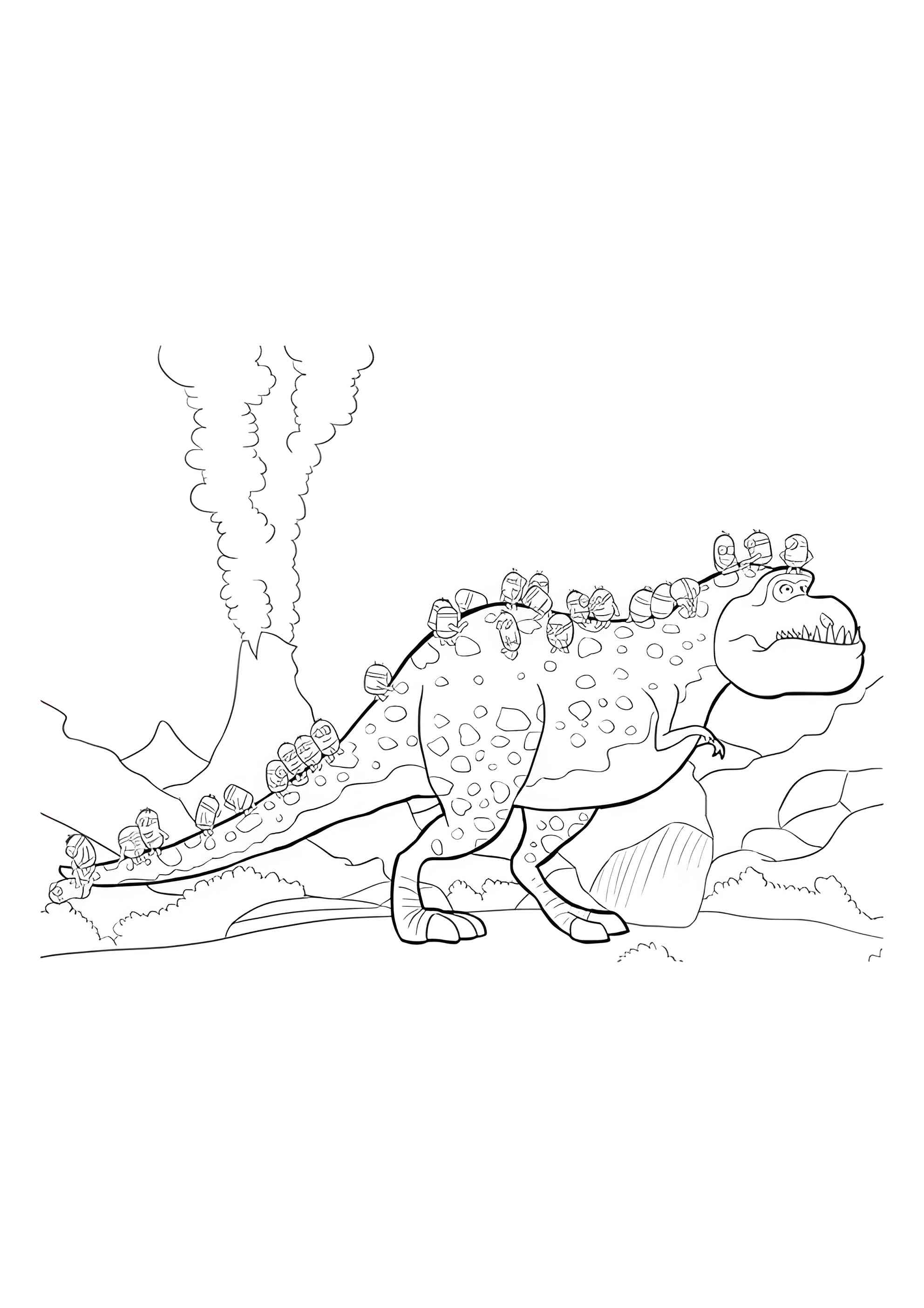 Раскраска Миньоны и динозавр