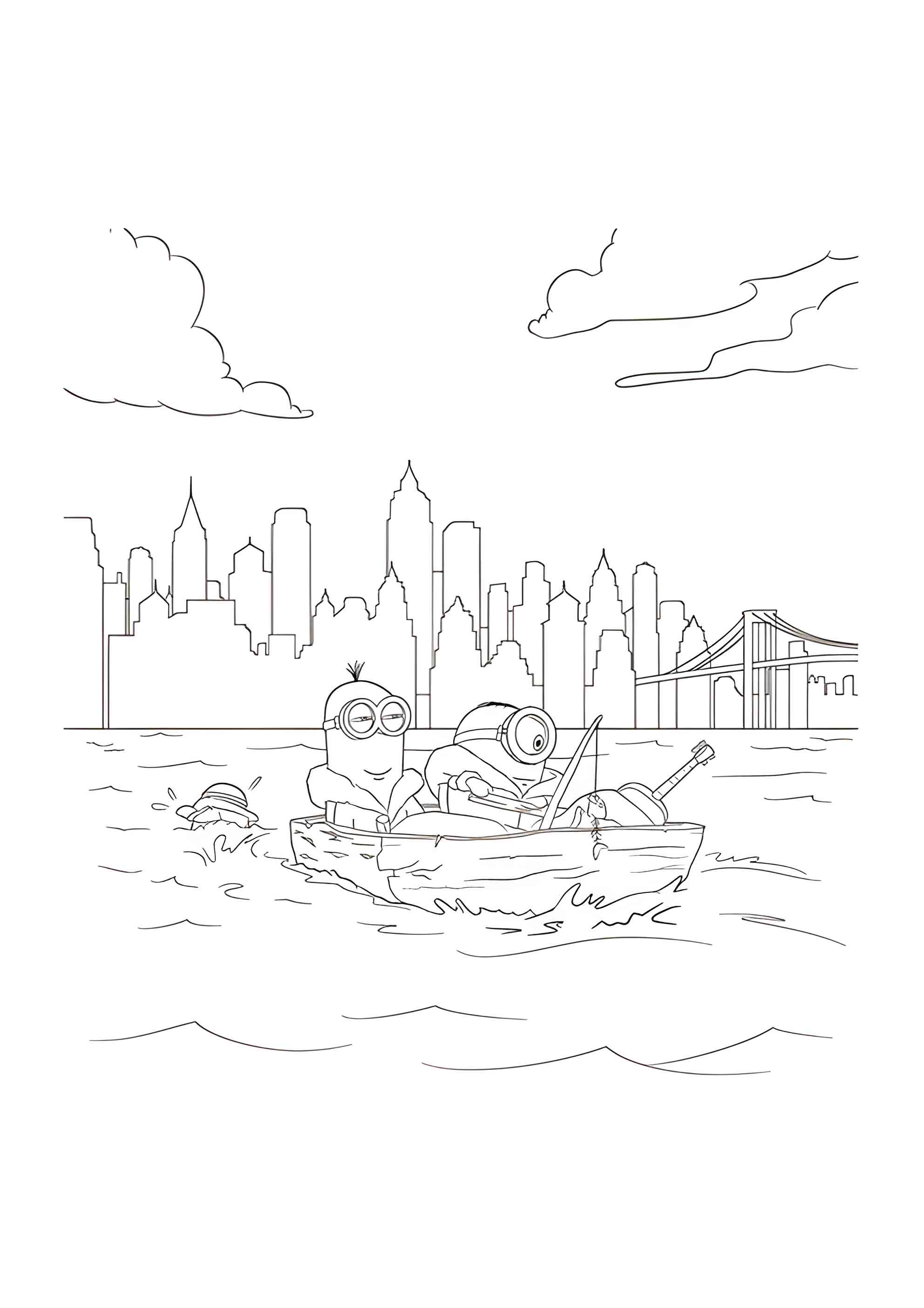 Раскраска Миньоны на реке Гудзон