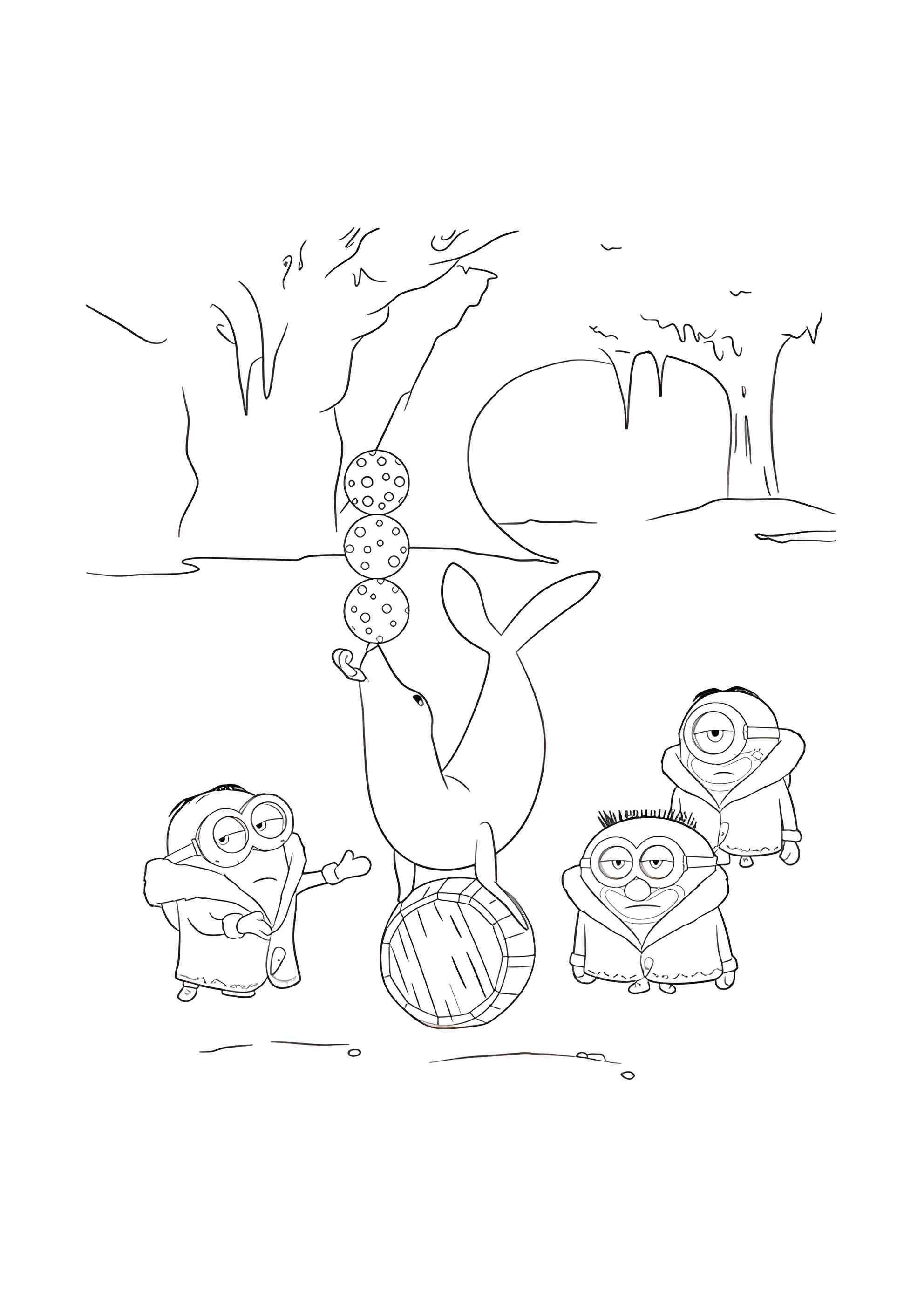 Раскраска Миньоны в цирке