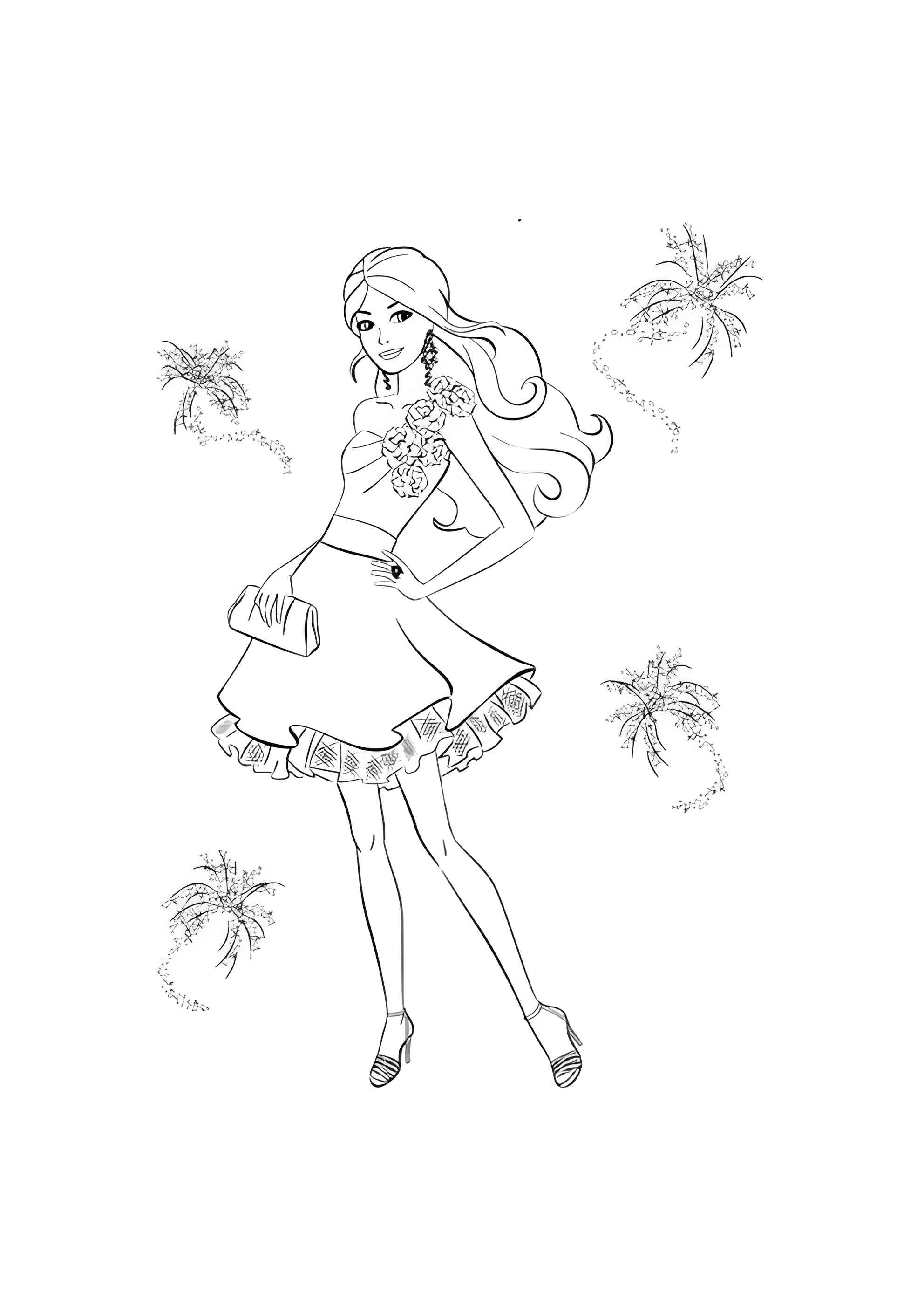 Раскраска Модное платье Барби