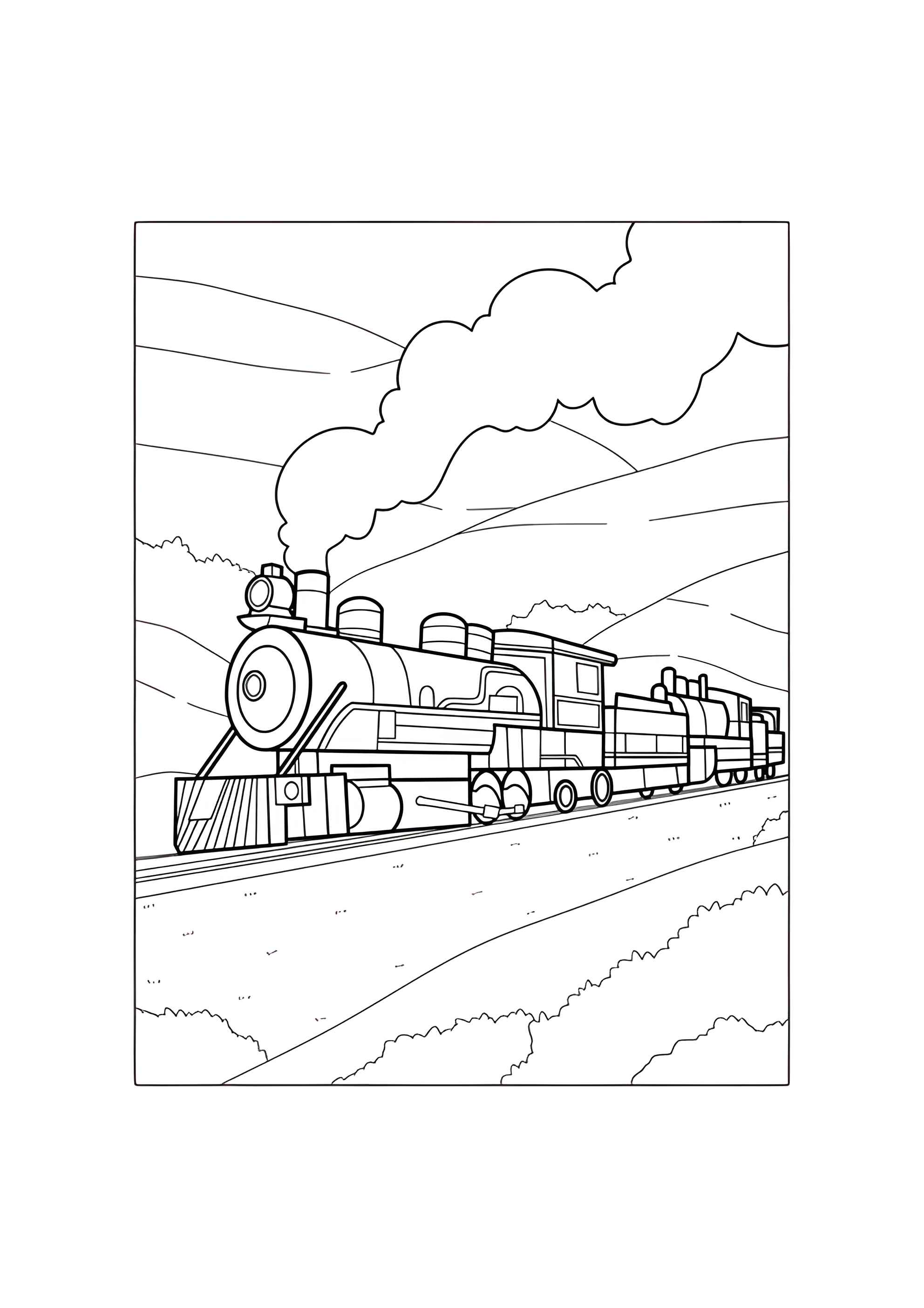 Раскраска Мощный старинный паровоз