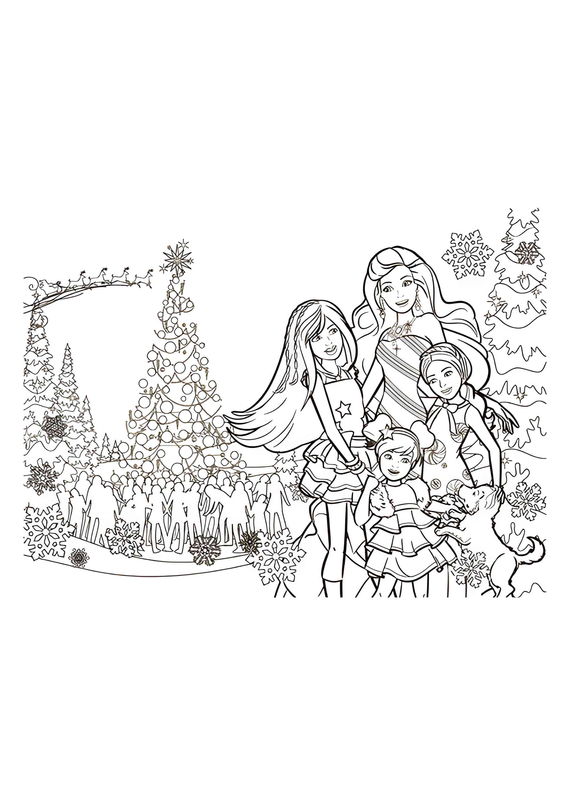 Раскраска На ёлке с Барби