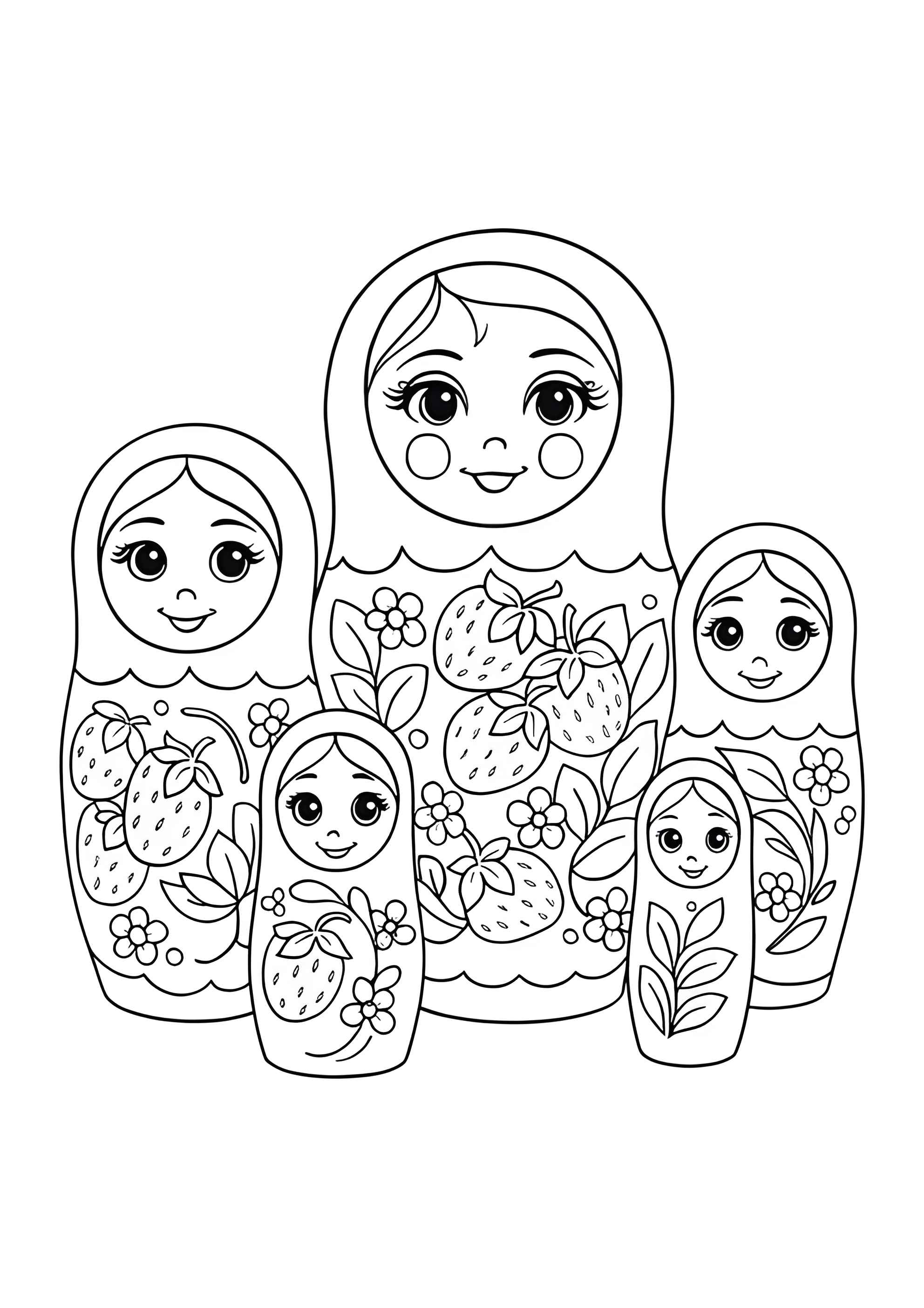 Раскраска Набор матрёшек с клубничками